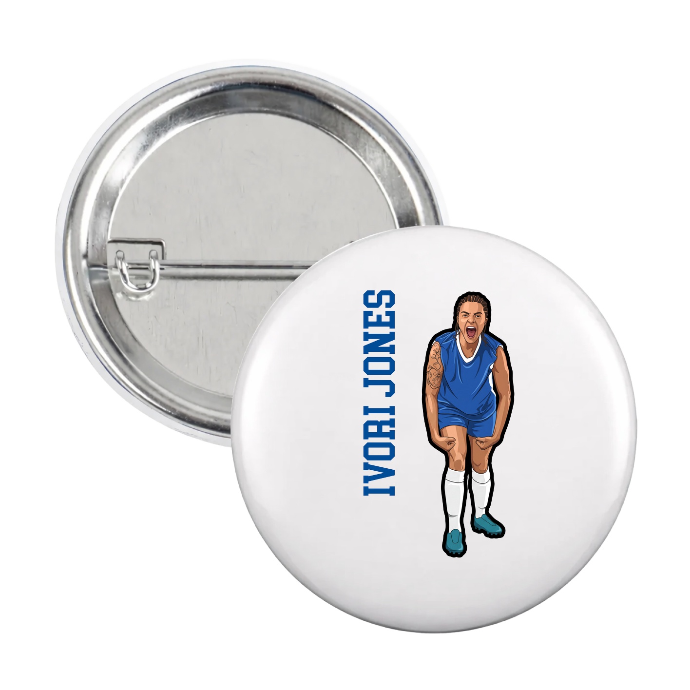 Game Day Button — Name Vertical in White