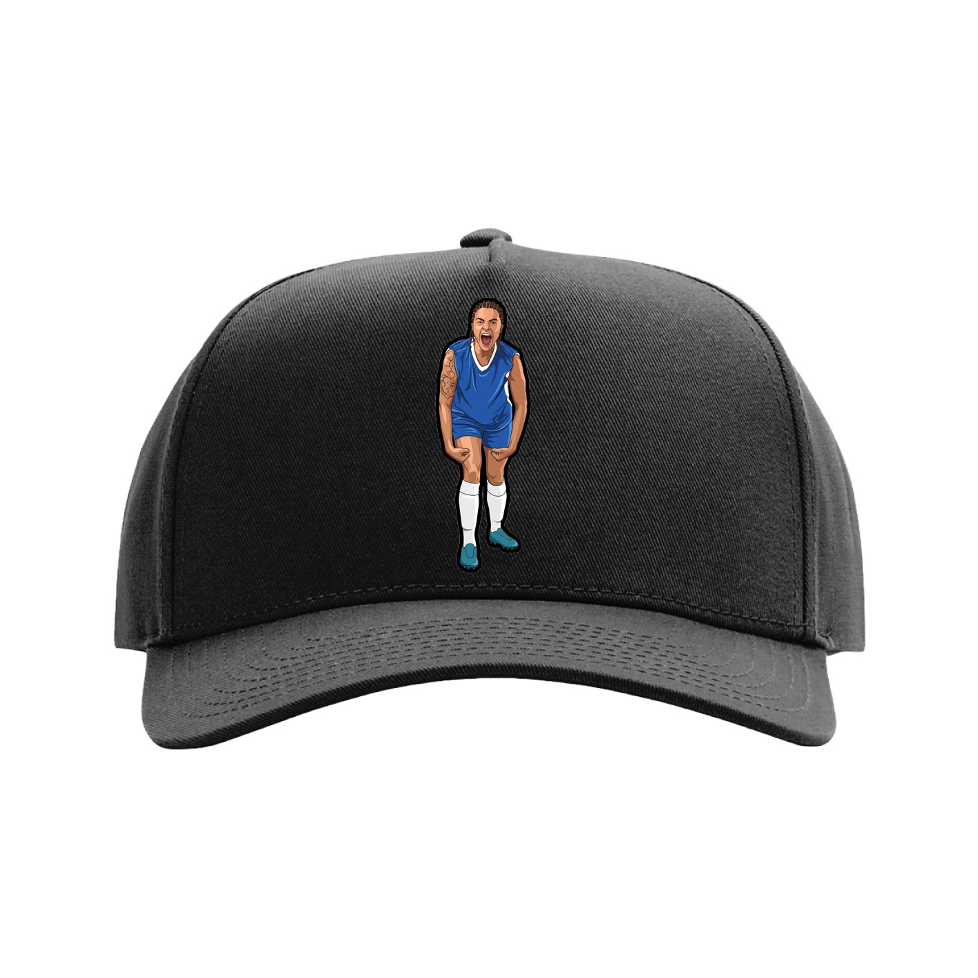 Full Fabric Five-Panel Champ Cap — Name Vertical in Black