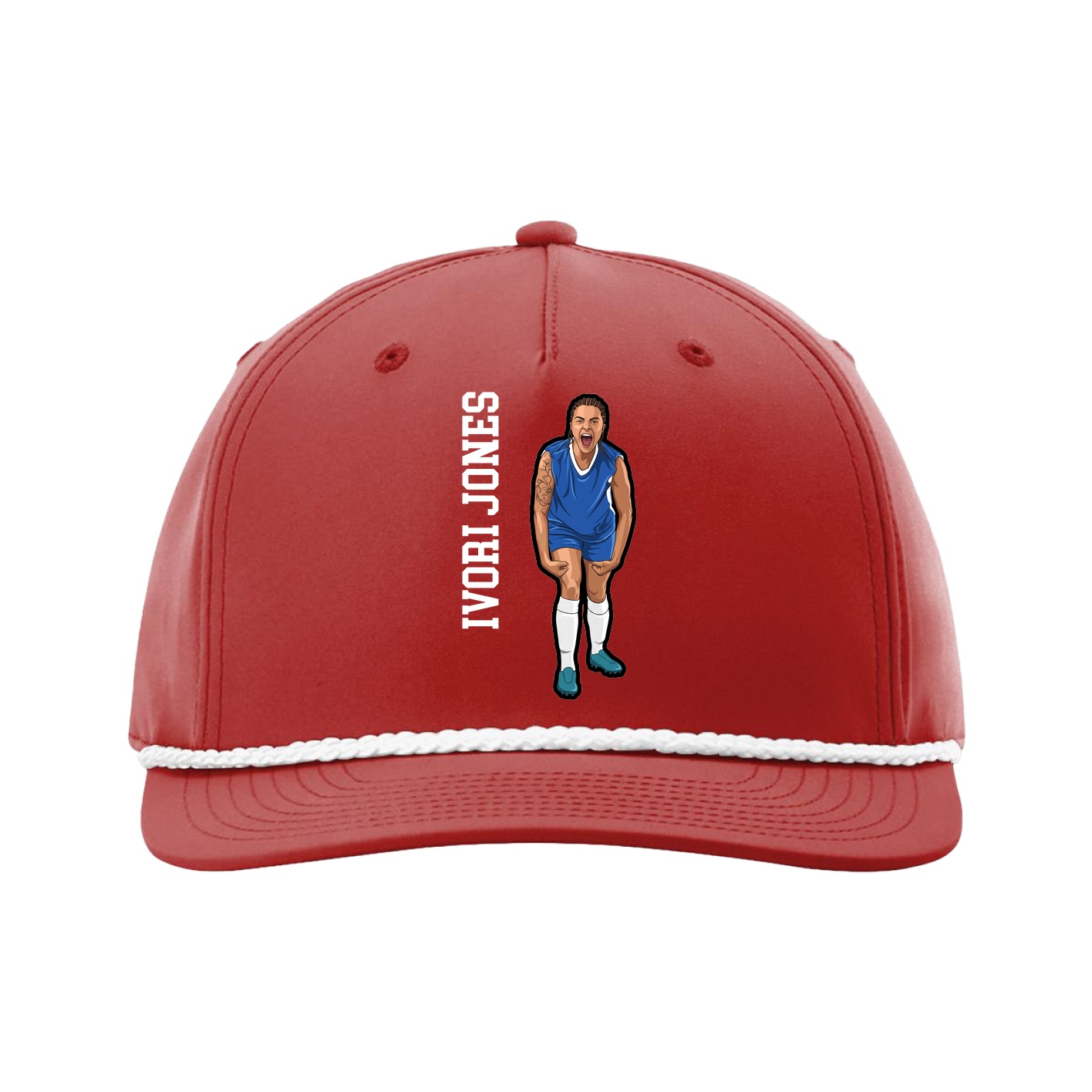 Five-Panel Classic Rope Cap — Name Vertical in Red