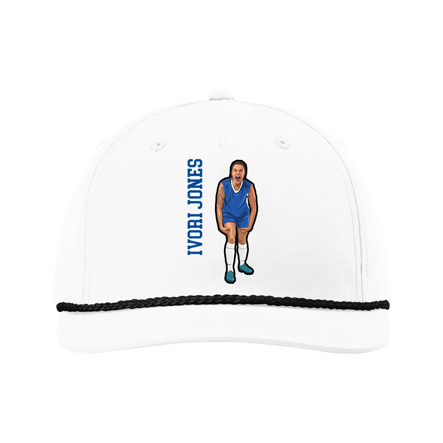 Five-Panel Classic Rope Cap — Name Vertical in White