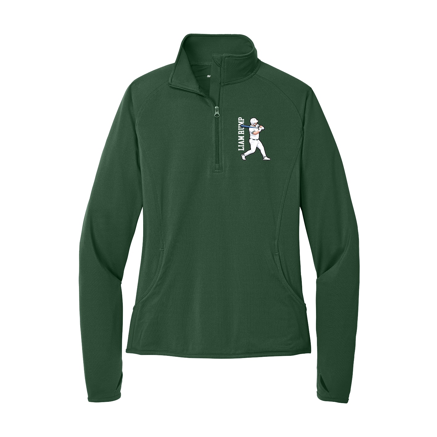 Women's Q-Zip Pullover — Name Vertical in Green