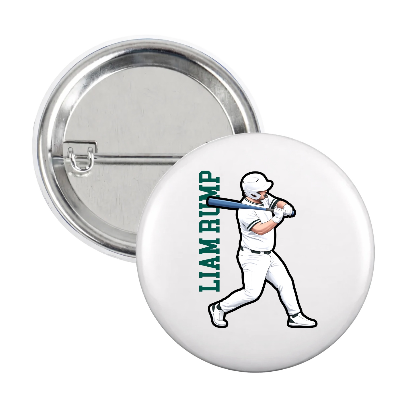 Game Day Button — Name Vertical in White