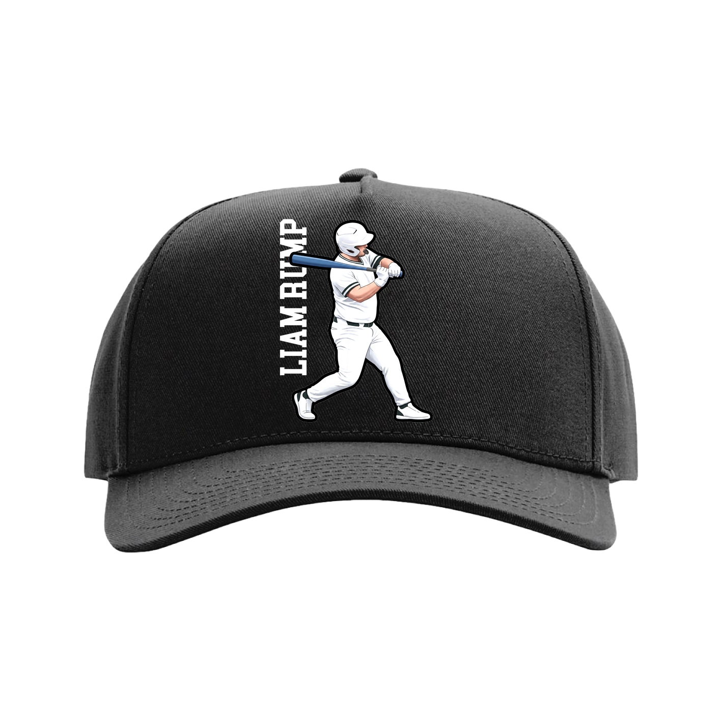 Full Fabric Five-Panel Champ Cap — Name Vertical in Black