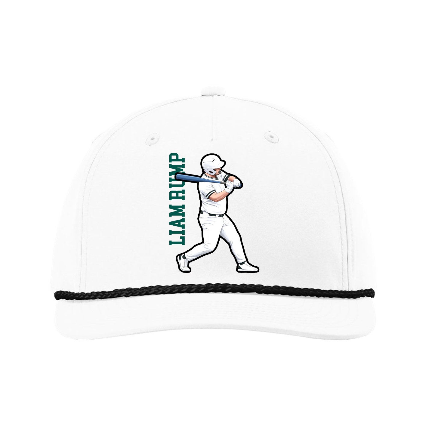 Five-Panel Classic Rope Cap — Name Vertical in White