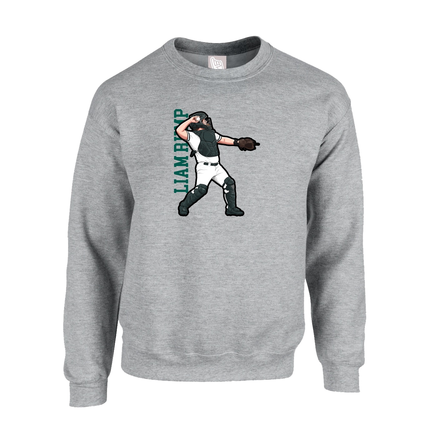 Fleece Crew — Name Vertical in Grey