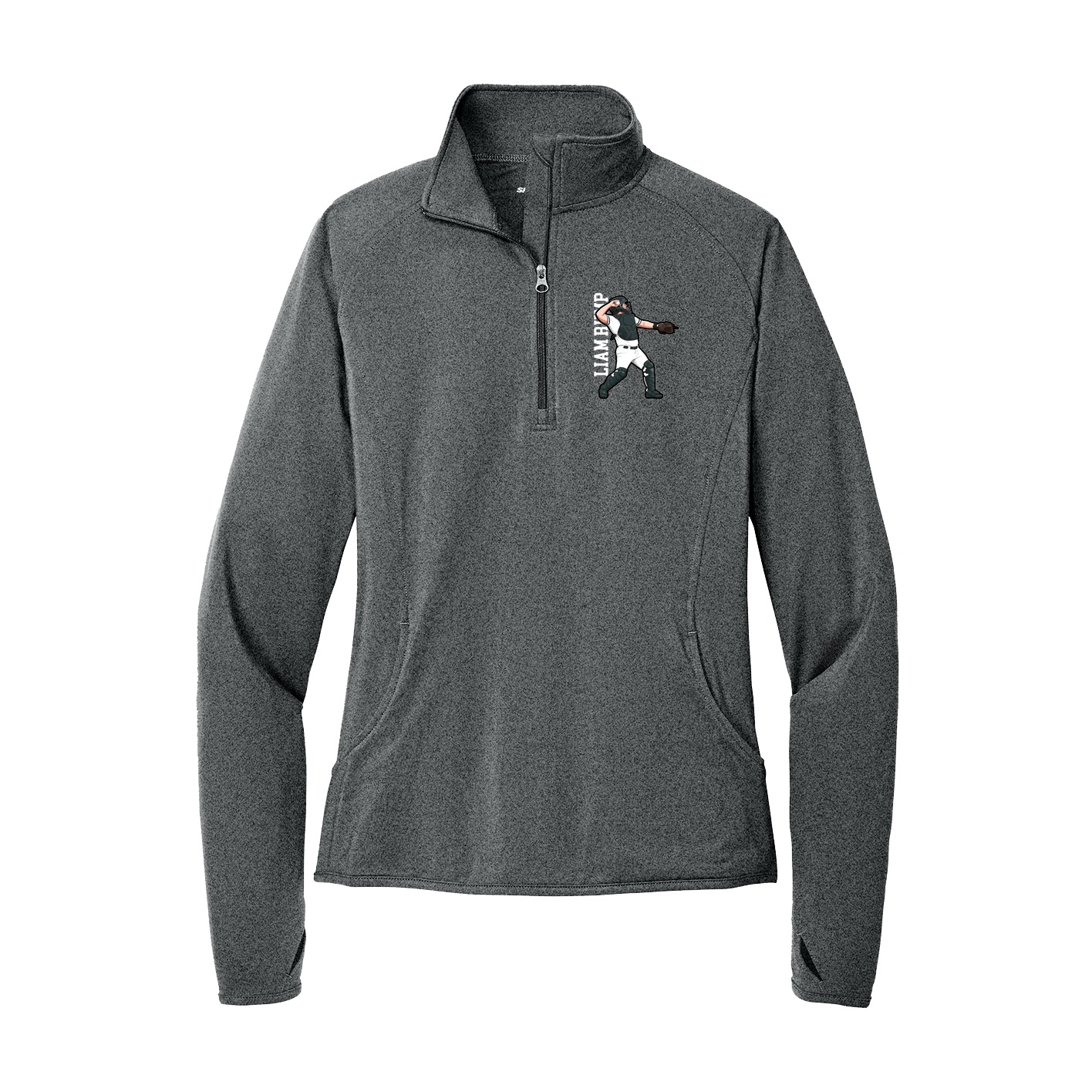 Women's Q-Zip Pullover — Name Vertical in Grey