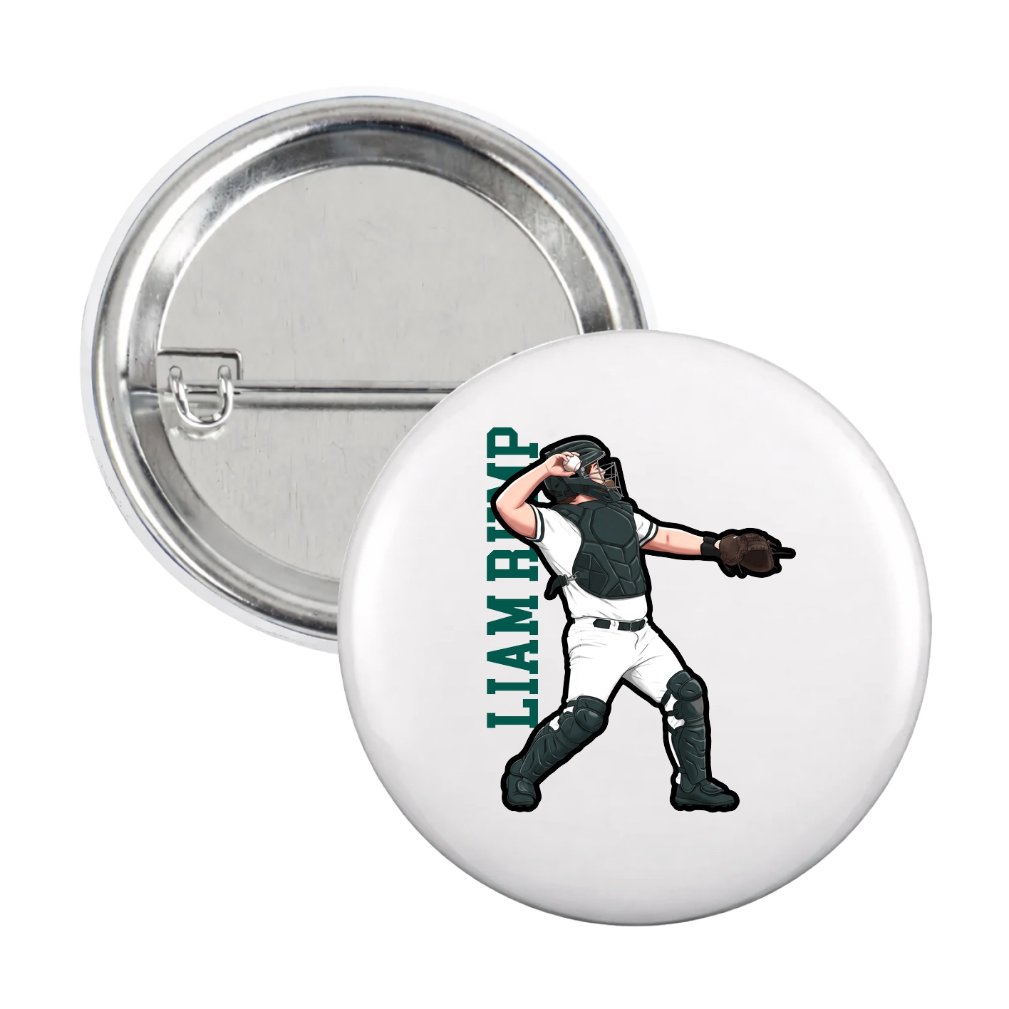 Game Day Button — Name Vertical in White