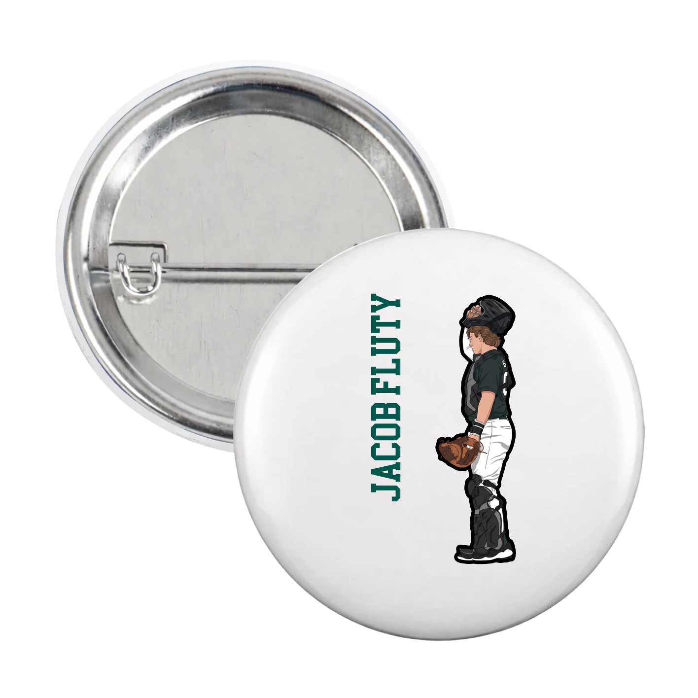 Game Day Button — Name Vertical in White