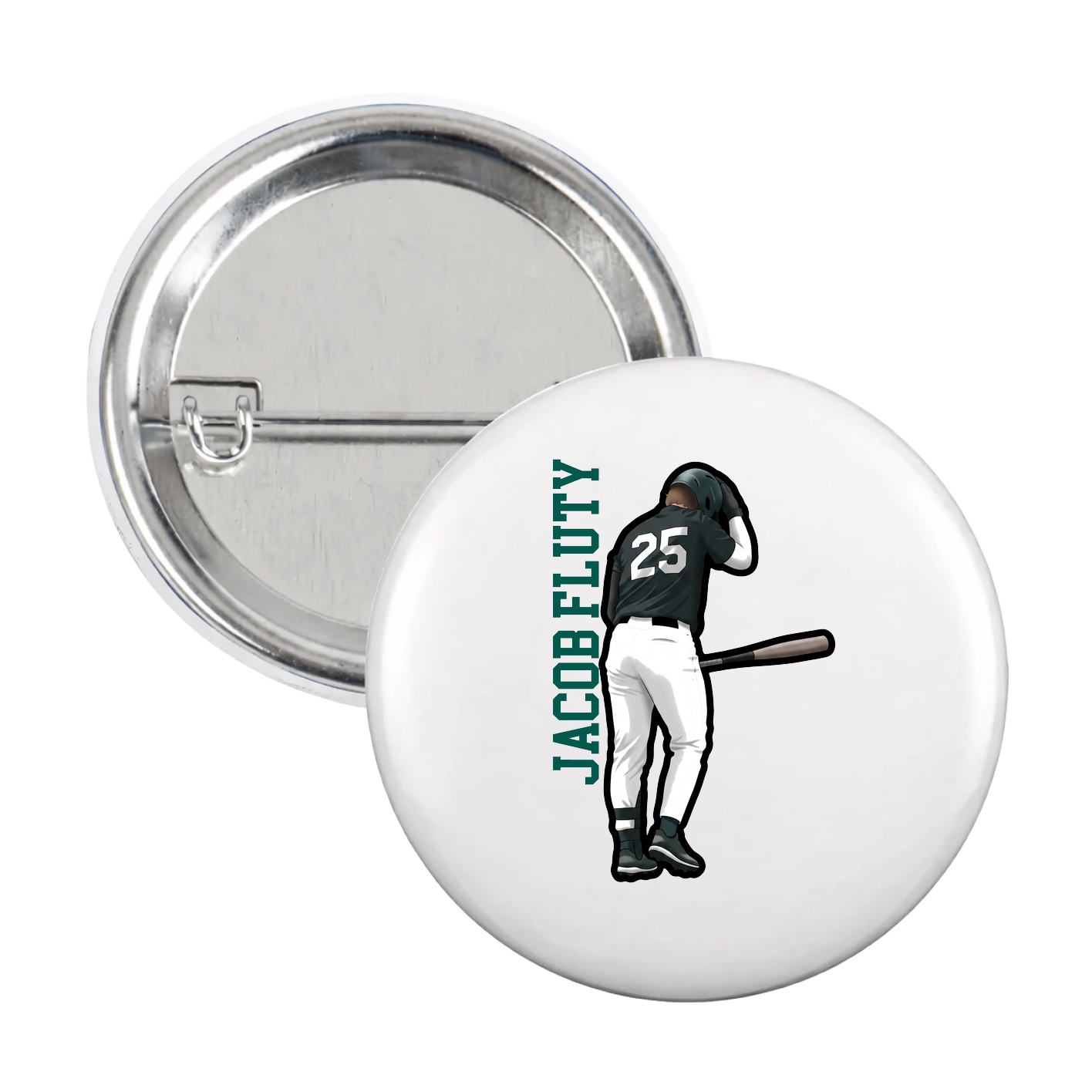 Game Day Button — Name Vertical in White