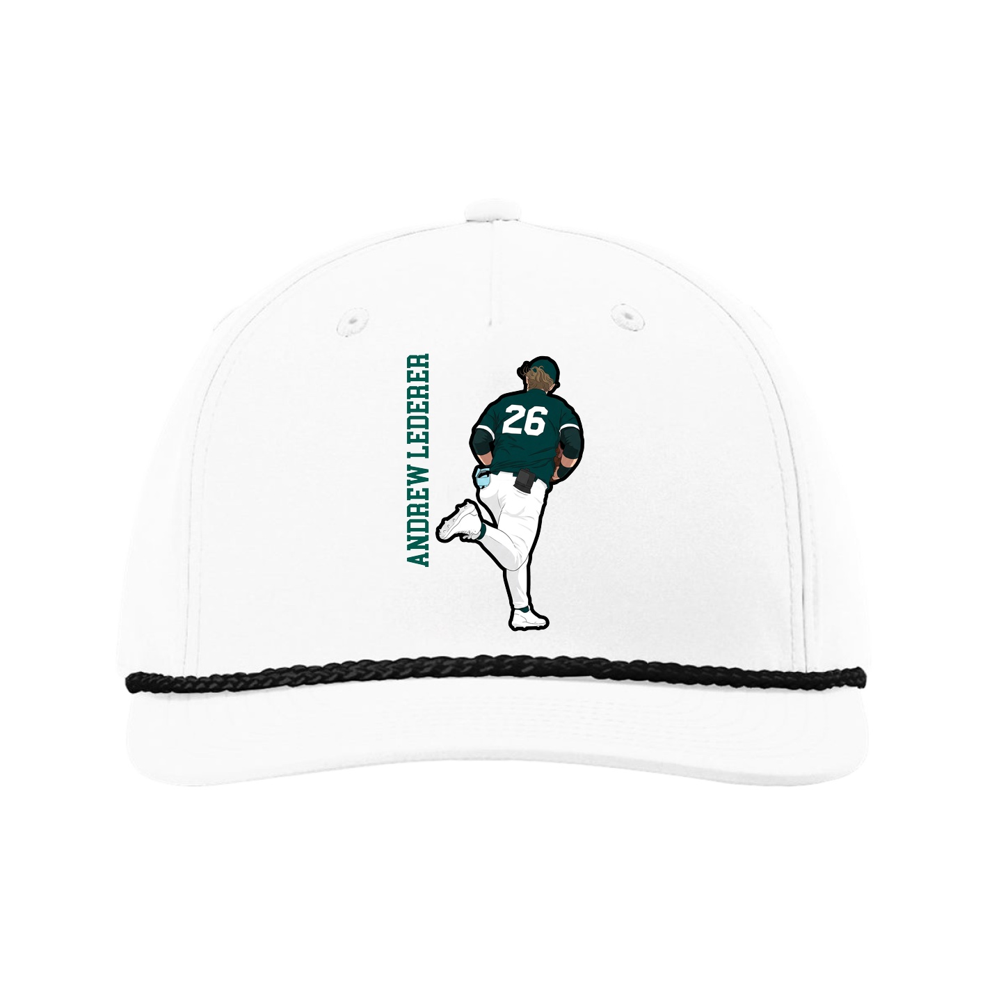 Five-Panel Classic Rope Cap — Name Vertical in White