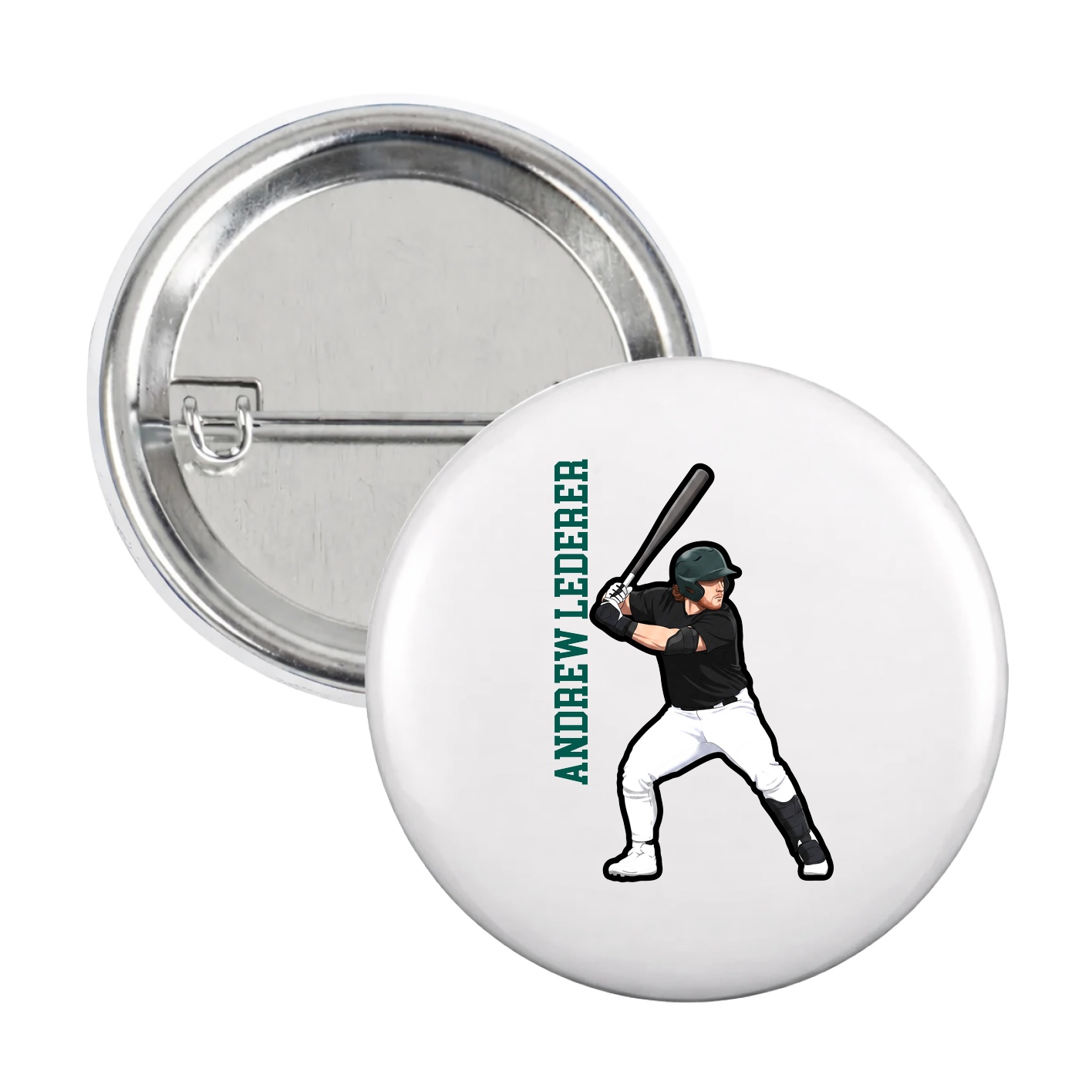 Game Day Button — Name Vertical in White