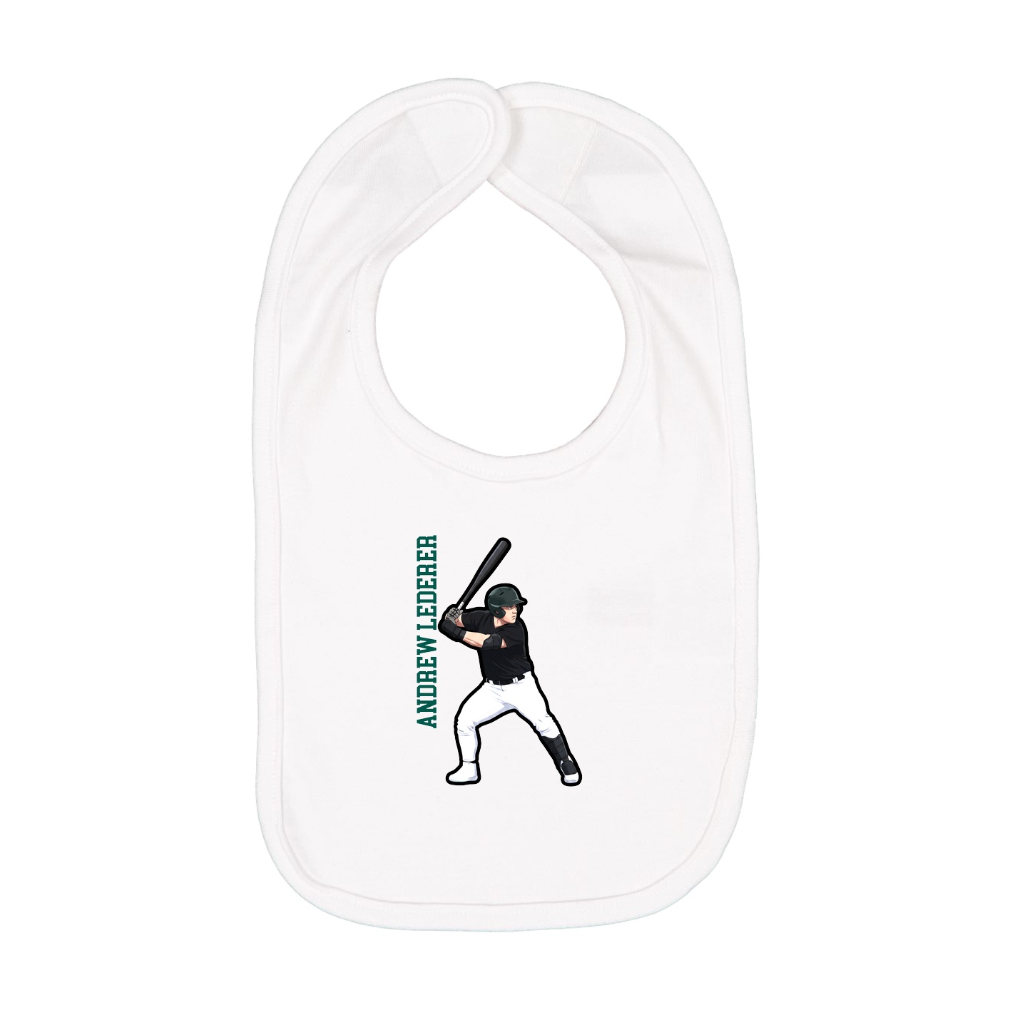 Infant Bib — Name Vertical in White