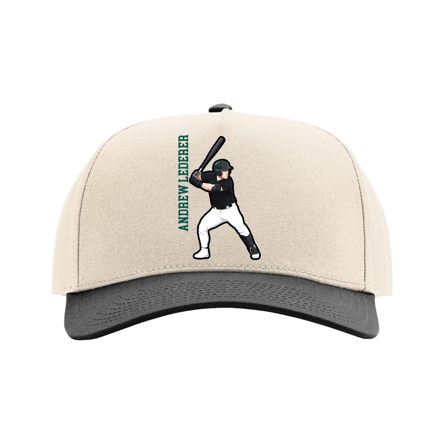 Full Fabric Five-Panel Champ Cap — Name Vertical in Cream/Black
