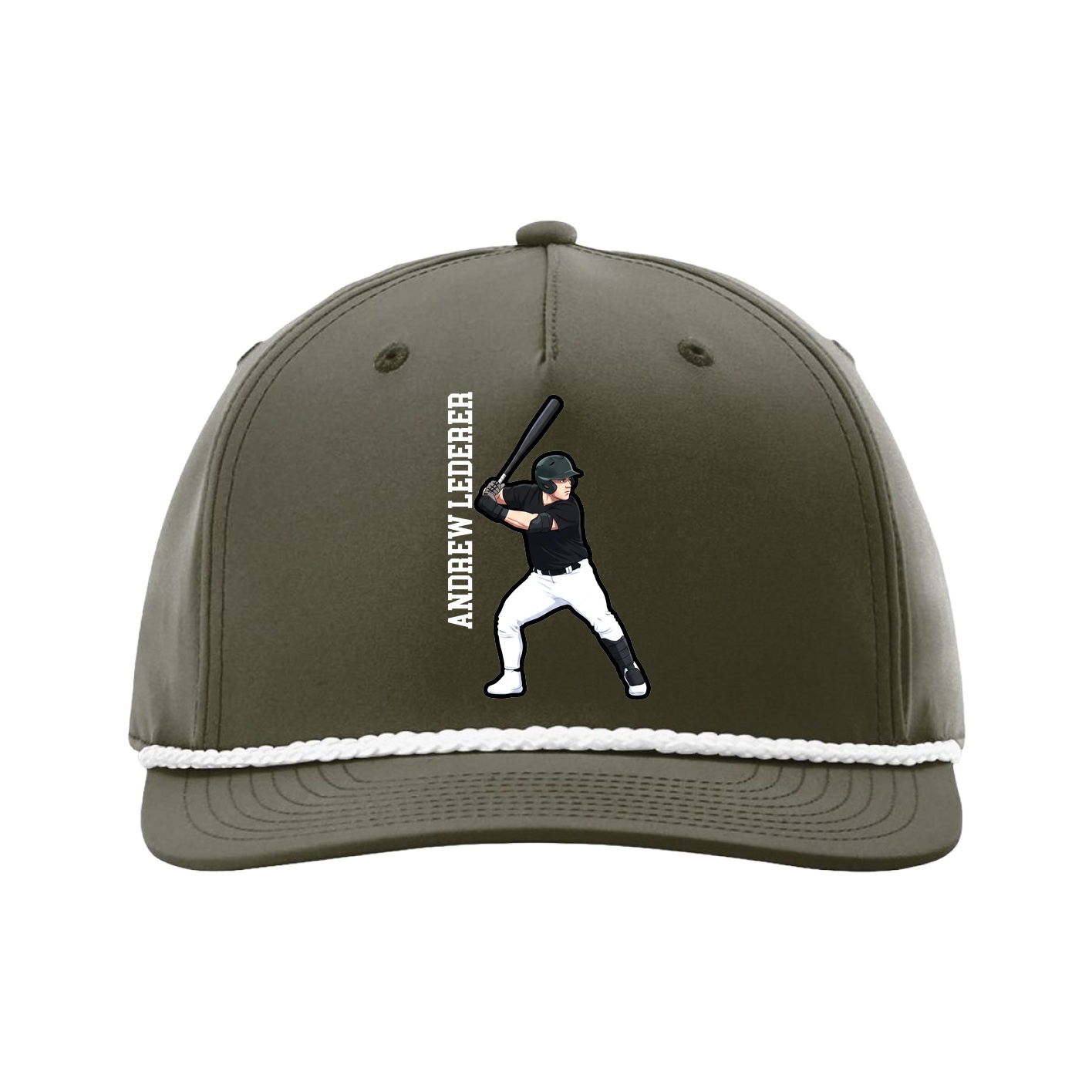 Five-Panel Classic Rope Cap — Name Vertical in Green