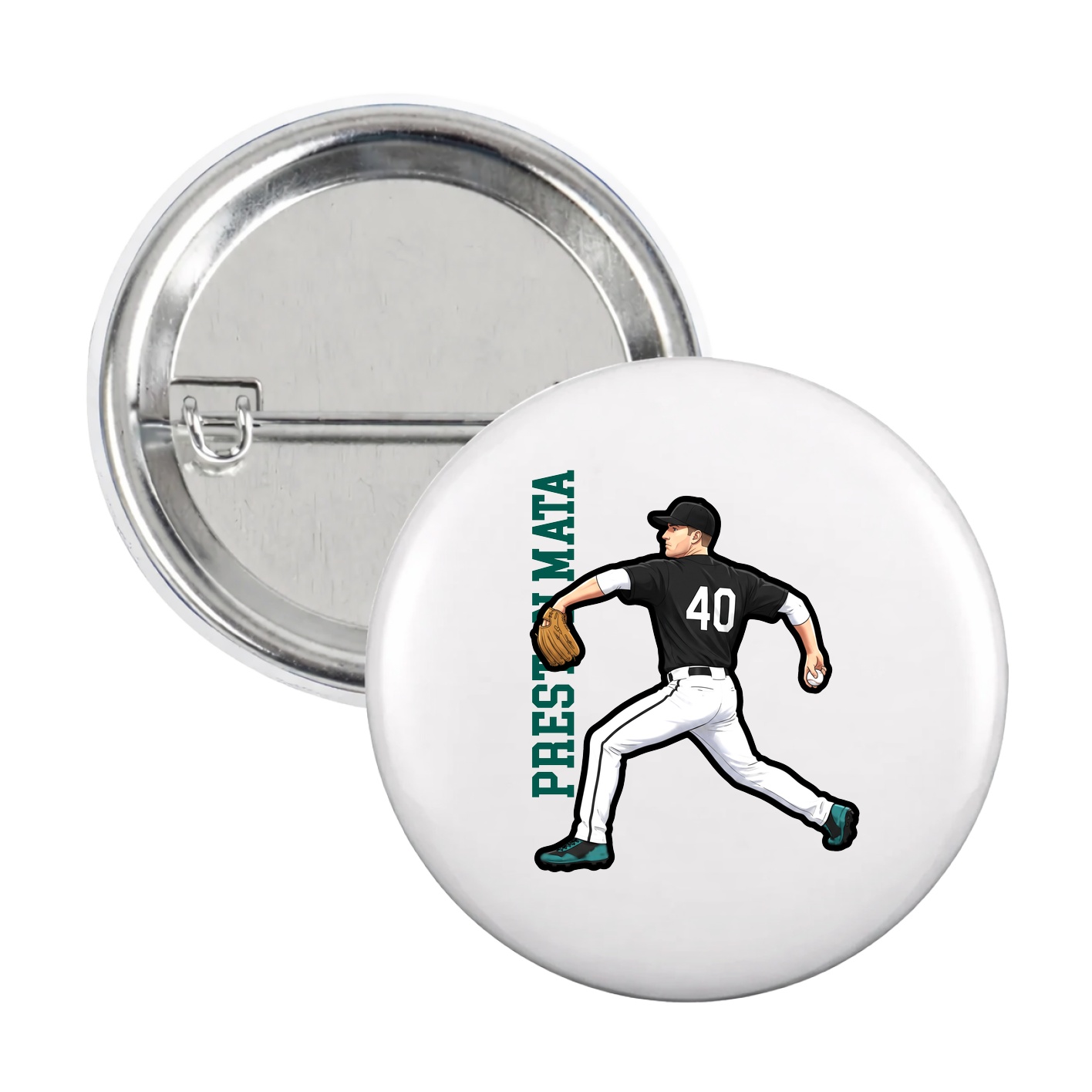 Game Day Button — Name Vertical in White