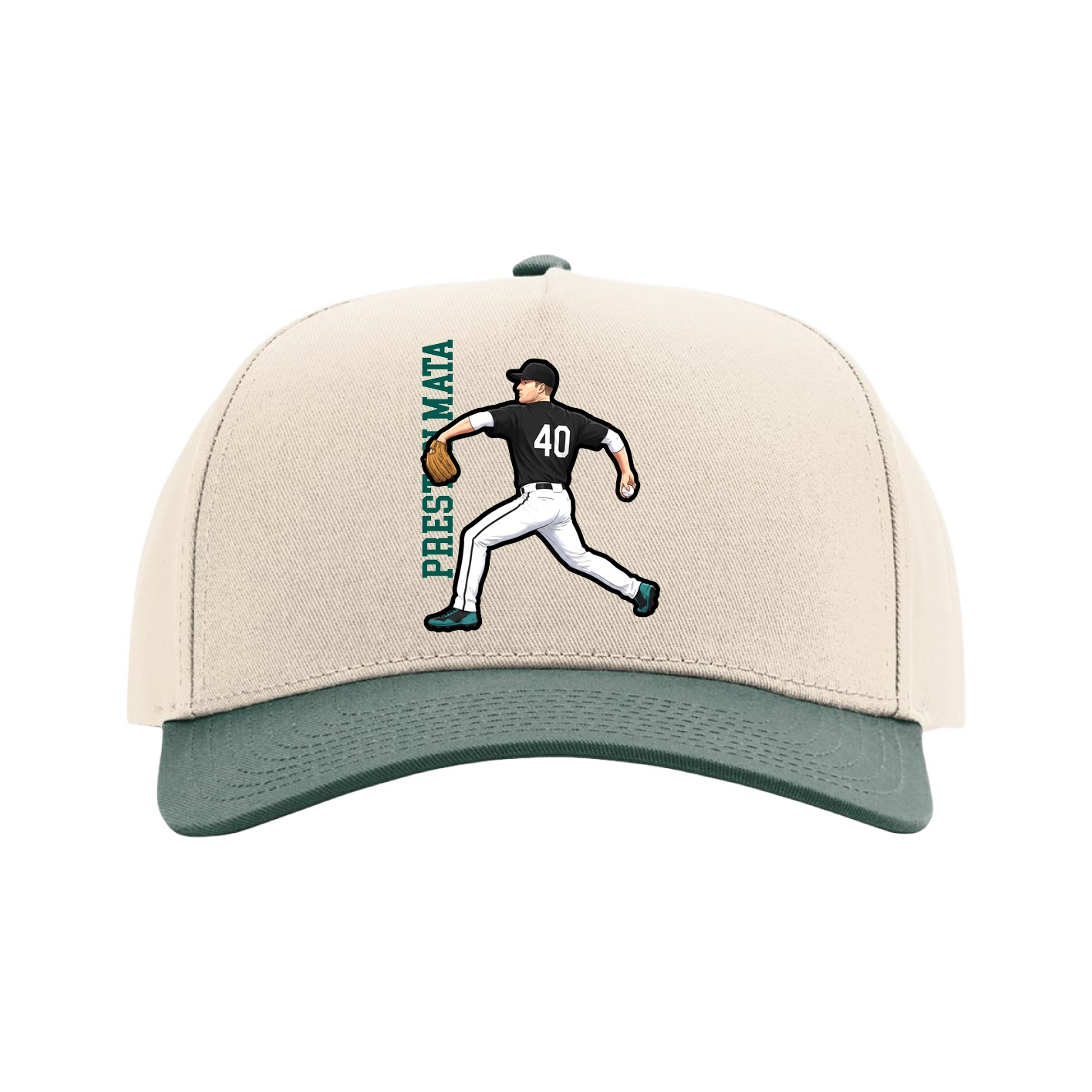 Full Fabric Five-Panel Champ Cap — Name Vertical in Cream/Green