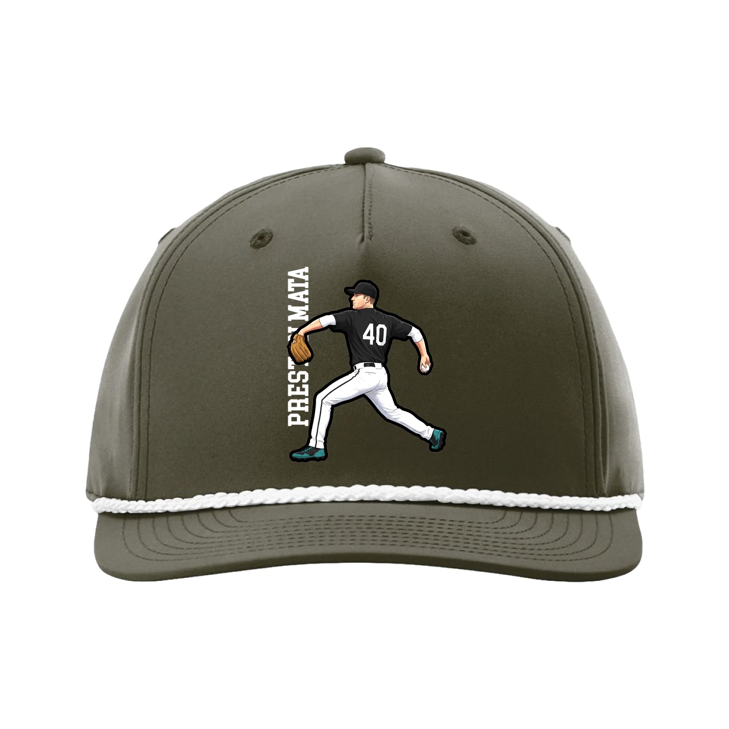 Five-Panel Classic Rope Cap — Name Vertical in Green