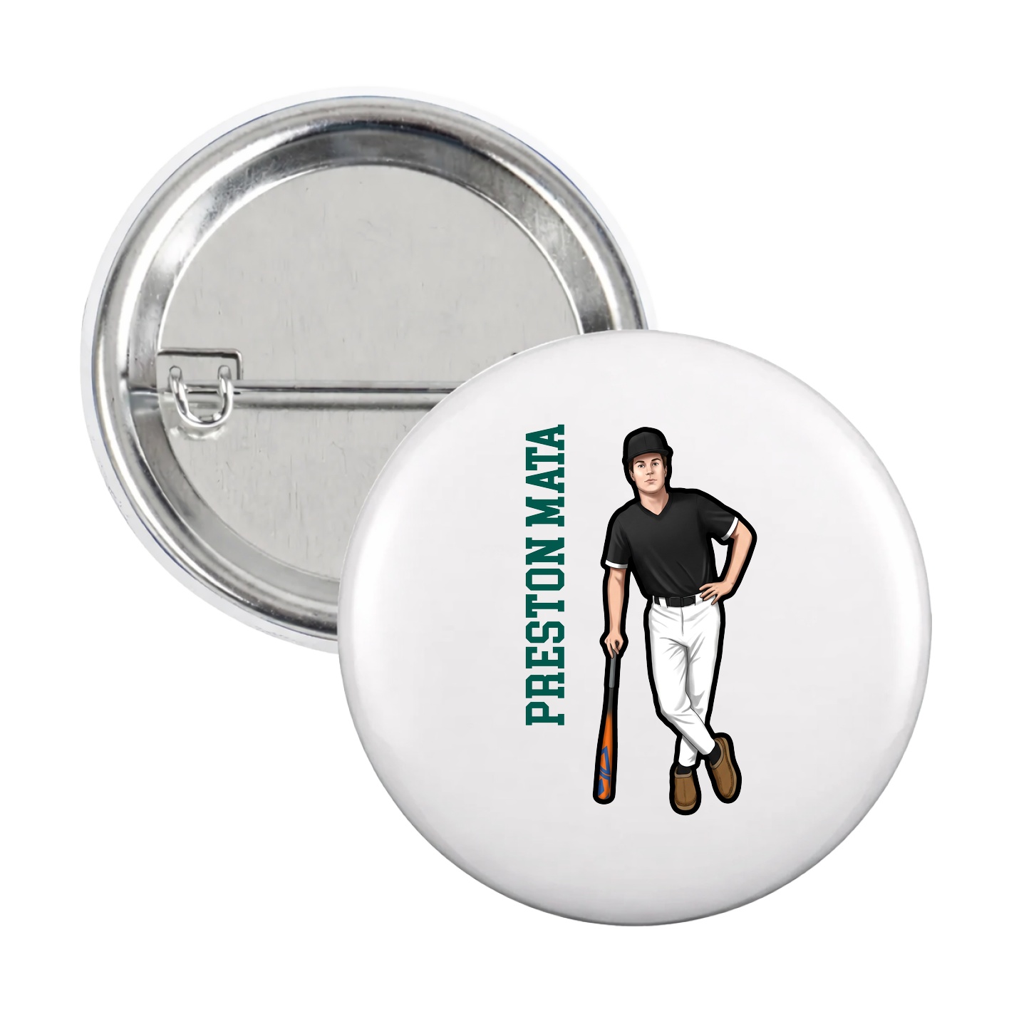 Game Day Button — Name Vertical in White