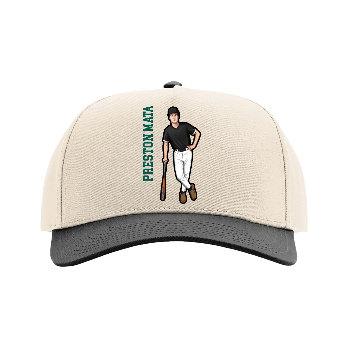 Full Fabric Five-Panel Champ Cap — Name Vertical in Cream/Black