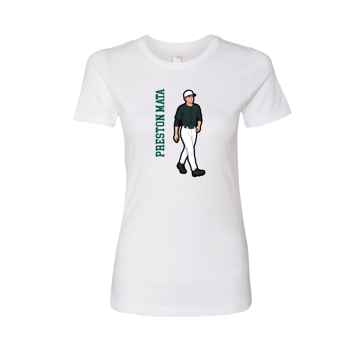 Womens Tee — Name Vertical in White