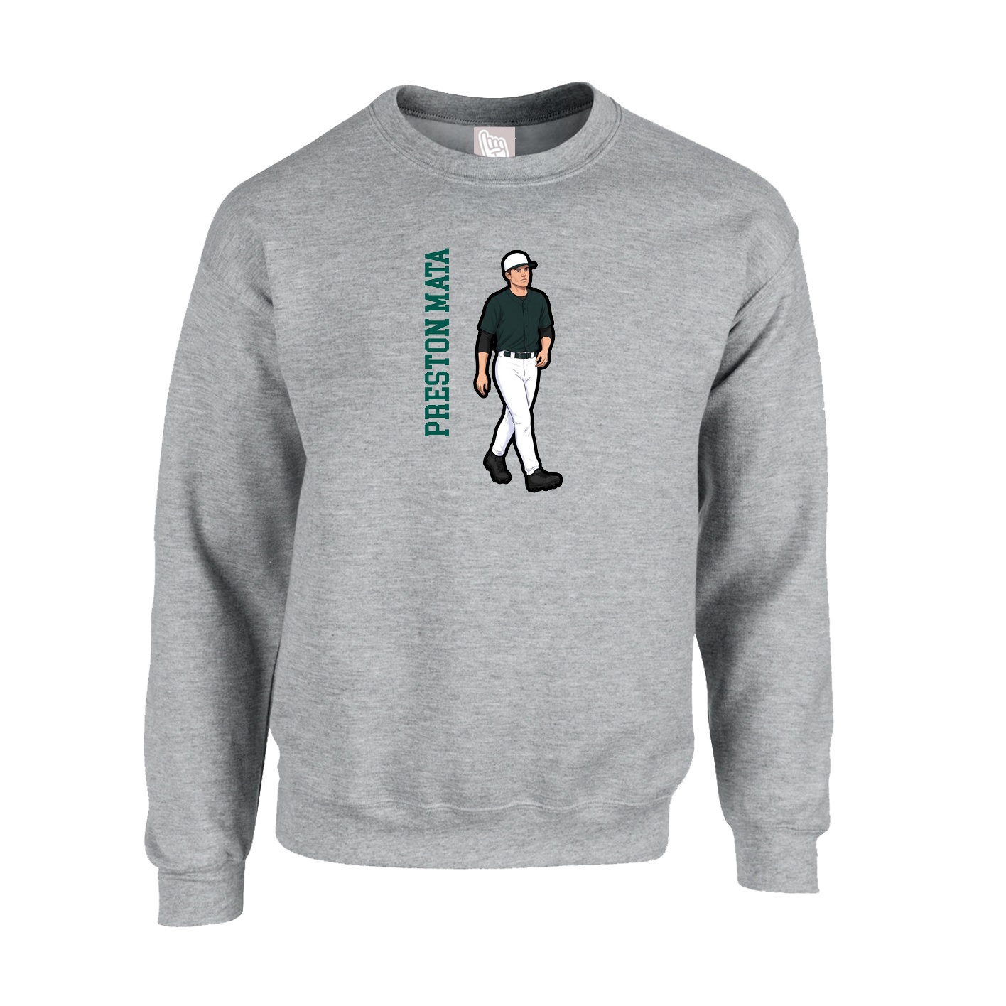 Fleece Crew — Name Vertical in Grey