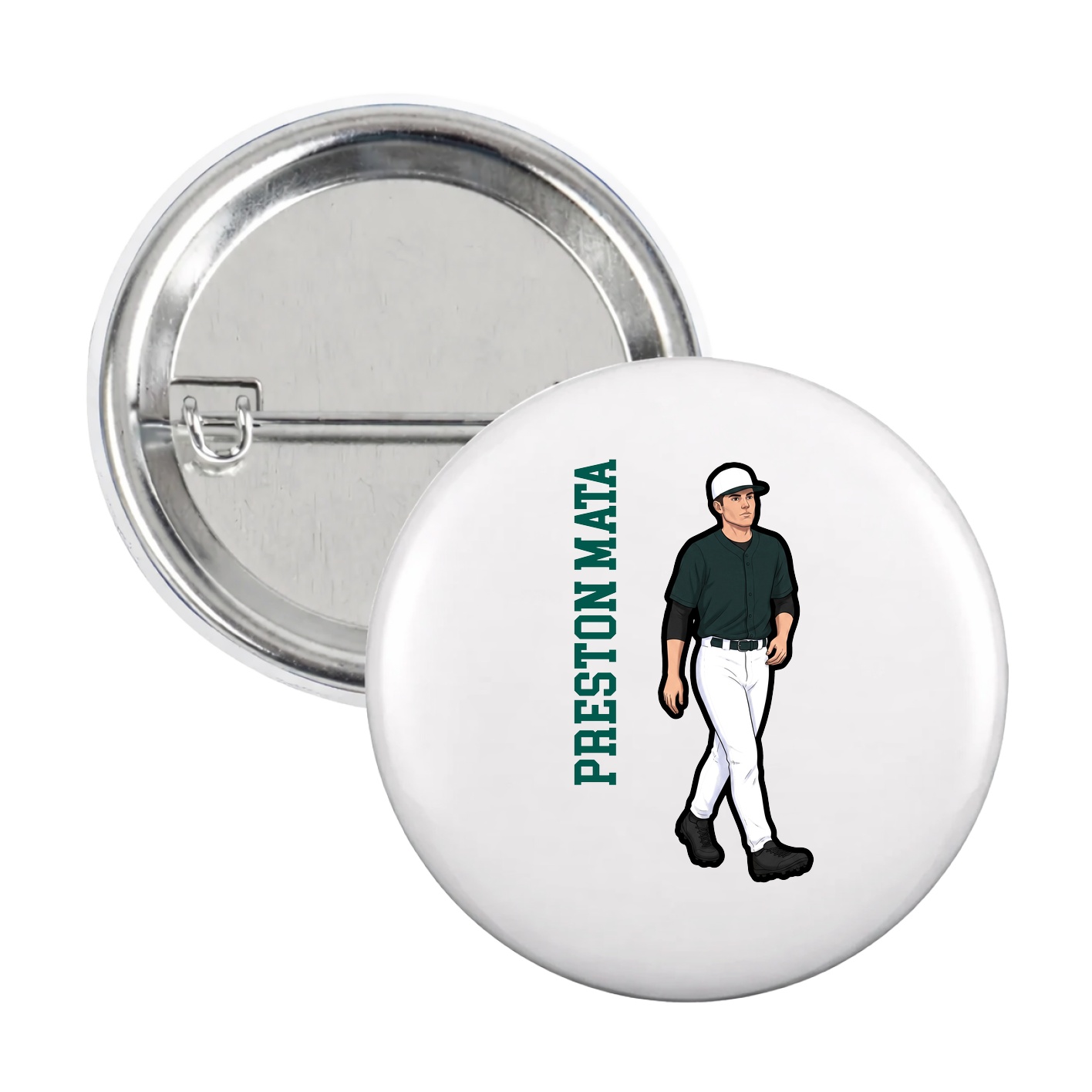 Game Day Button — Name Vertical in White