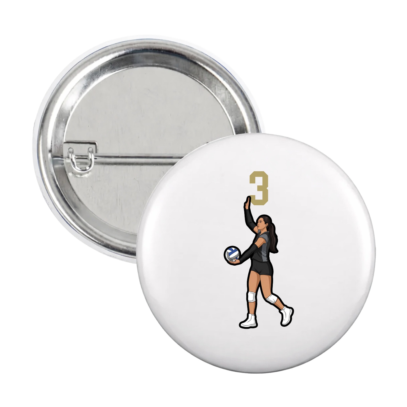 Game Day Button — Number Top in White