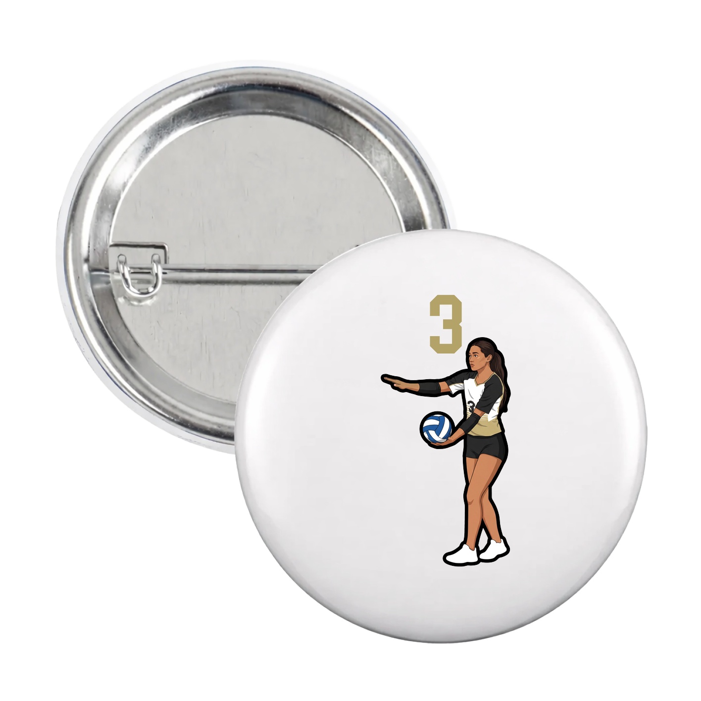 Game Day Button — Number Top in White
