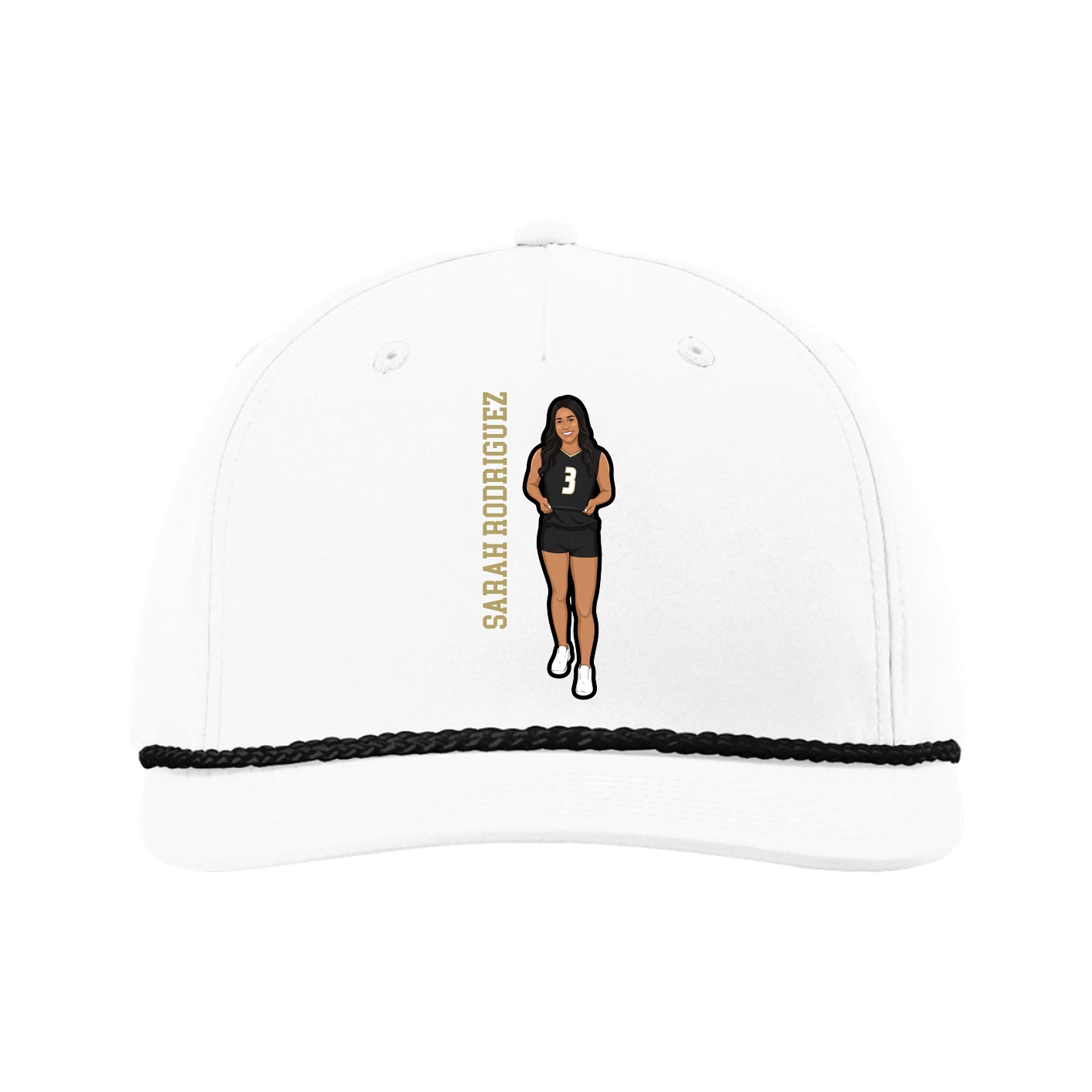 Five-Panel Classic Rope Cap — Name Vertical in White