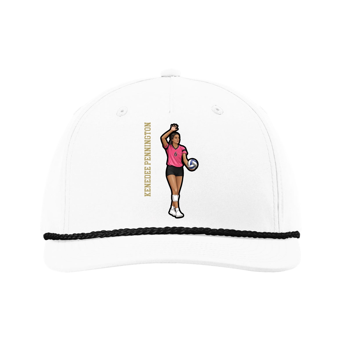 Five-Panel Classic Rope Cap — Name Vertical in White