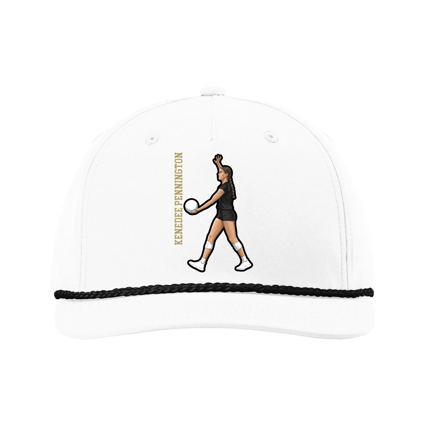 Five-Panel Classic Rope Cap — Name Vertical in White