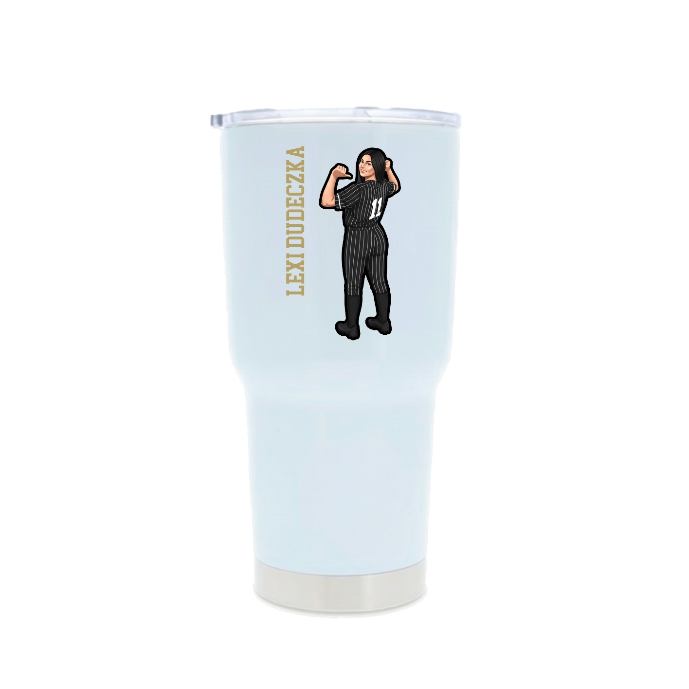 30oz Stainless Steel Tumbler — Name Vertical in White