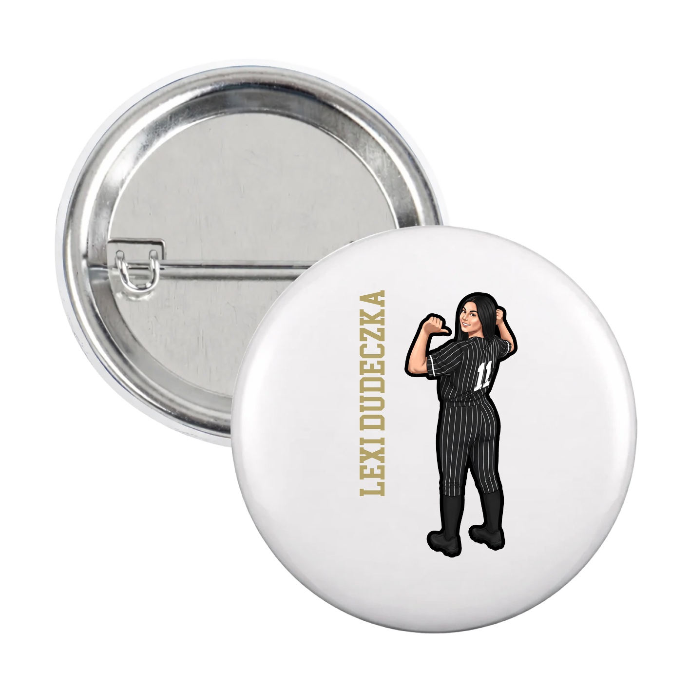 Game Day Button — Name Vertical in White