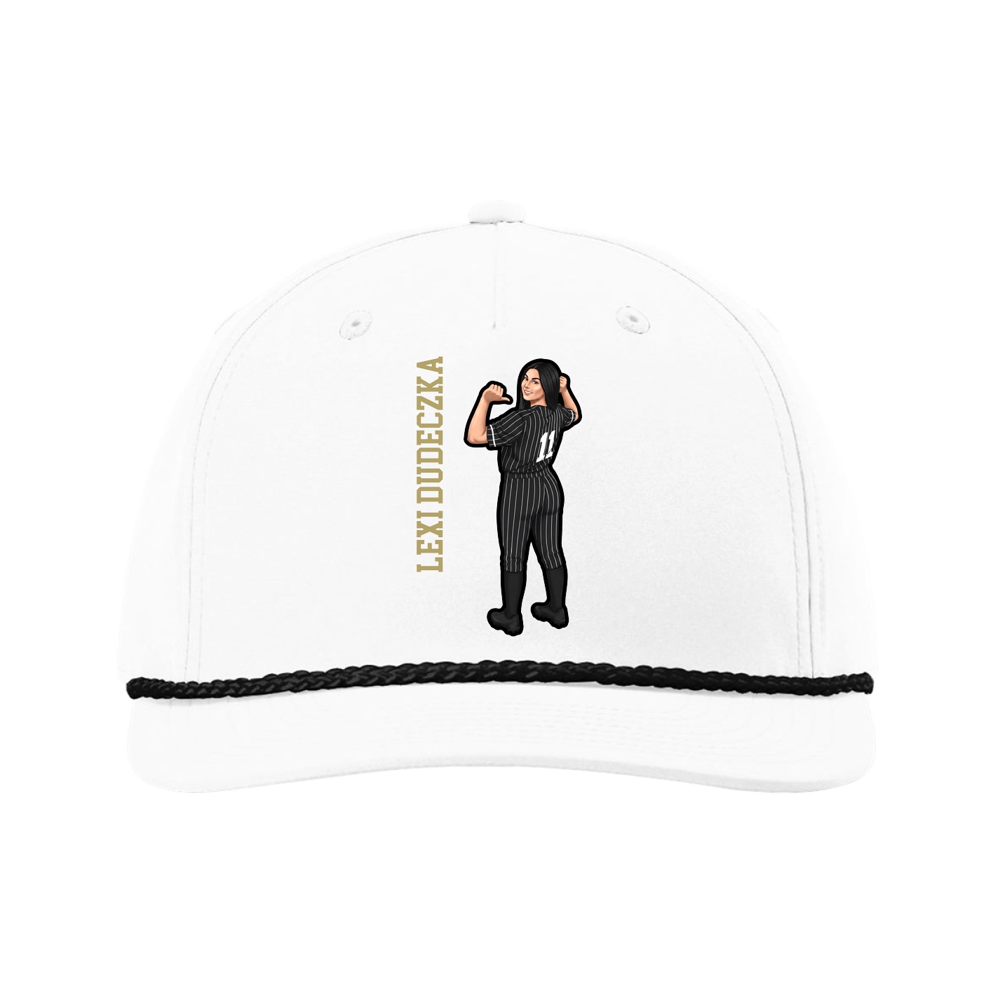 Five-Panel Classic Rope Cap — Name Vertical in White