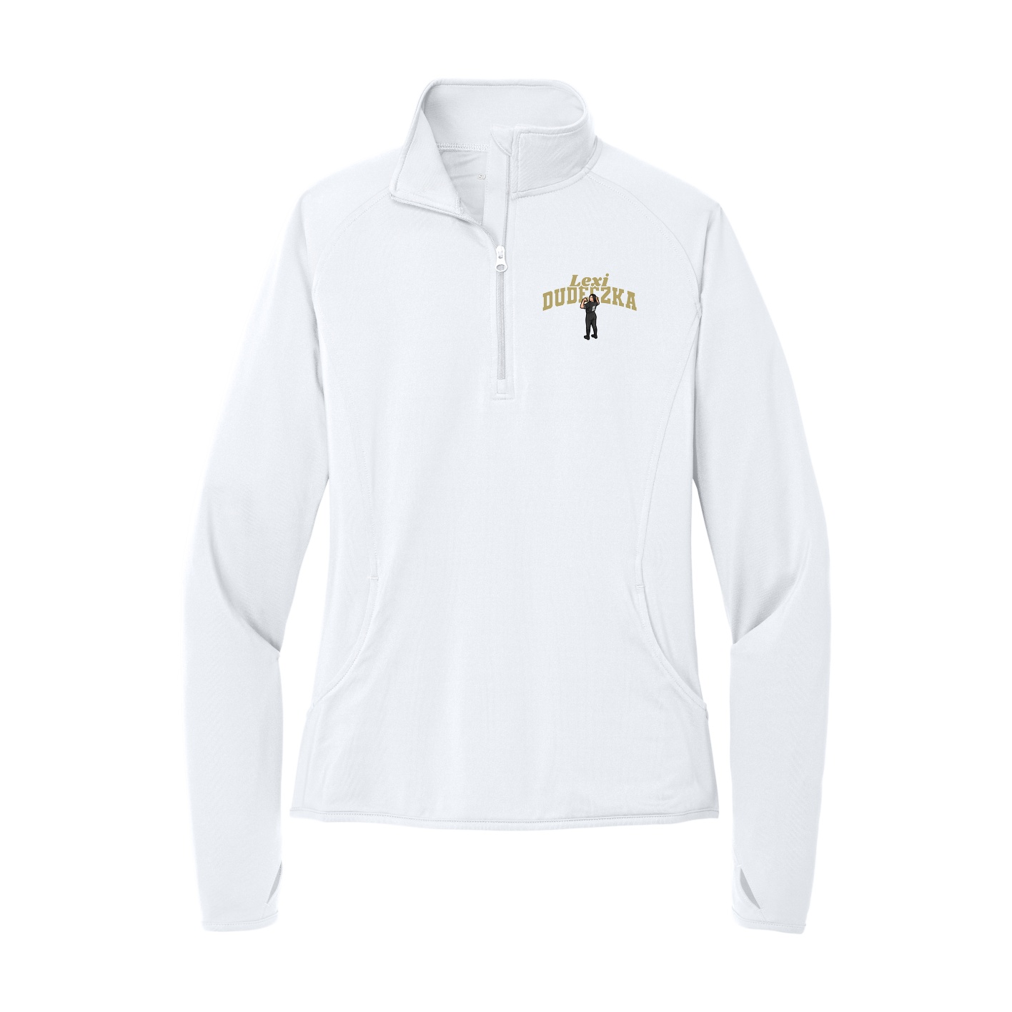Women's Q-Zip Pullover — Signature Arch in White