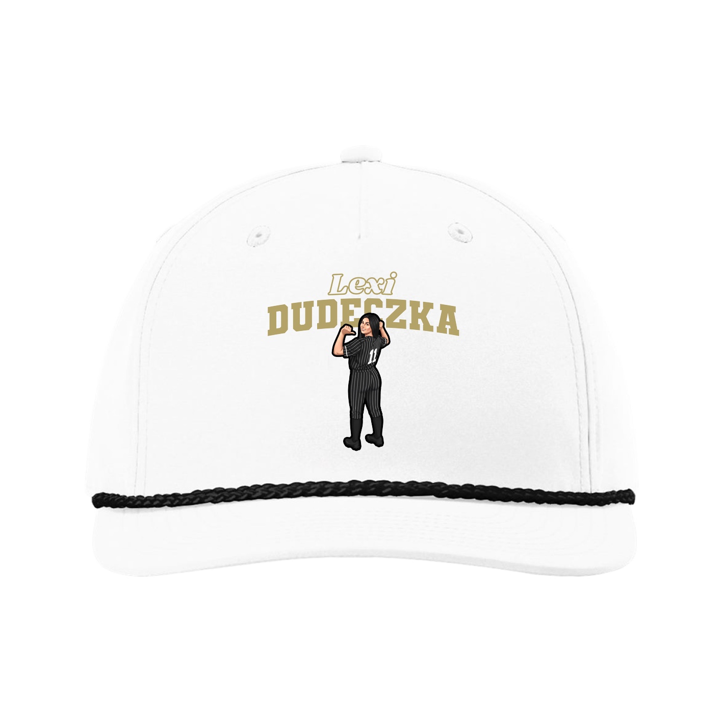 Five-Panel Classic Rope Cap — Name Arch in White