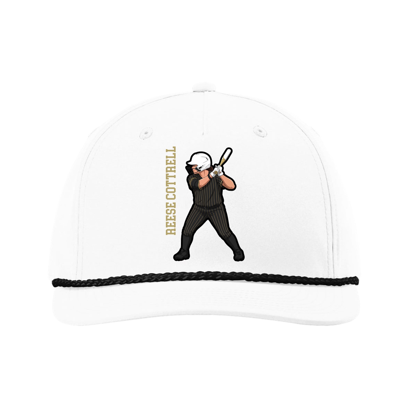 Five-Panel Classic Rope Cap — Name Vertical in White