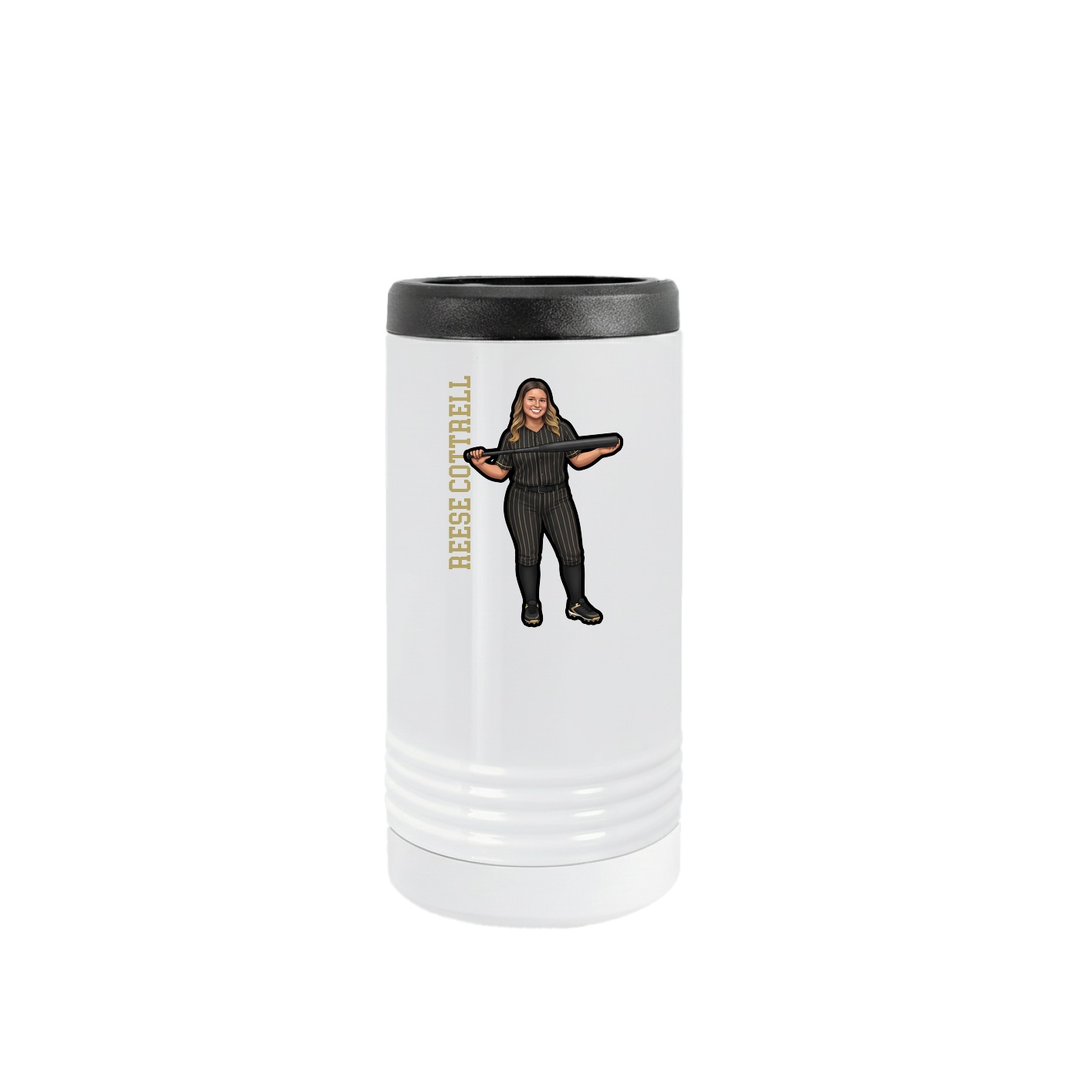 Slim Beverage Holder — Name Vertical in White