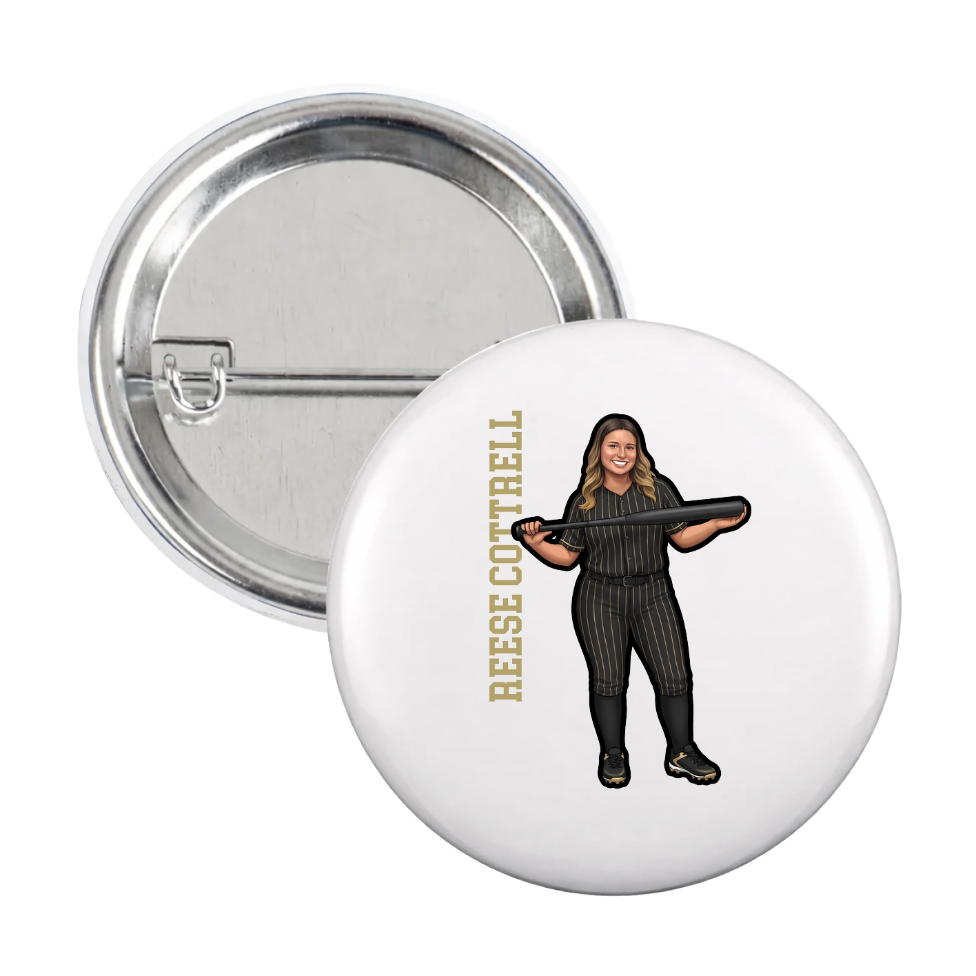 Game Day Button — Name Vertical in White