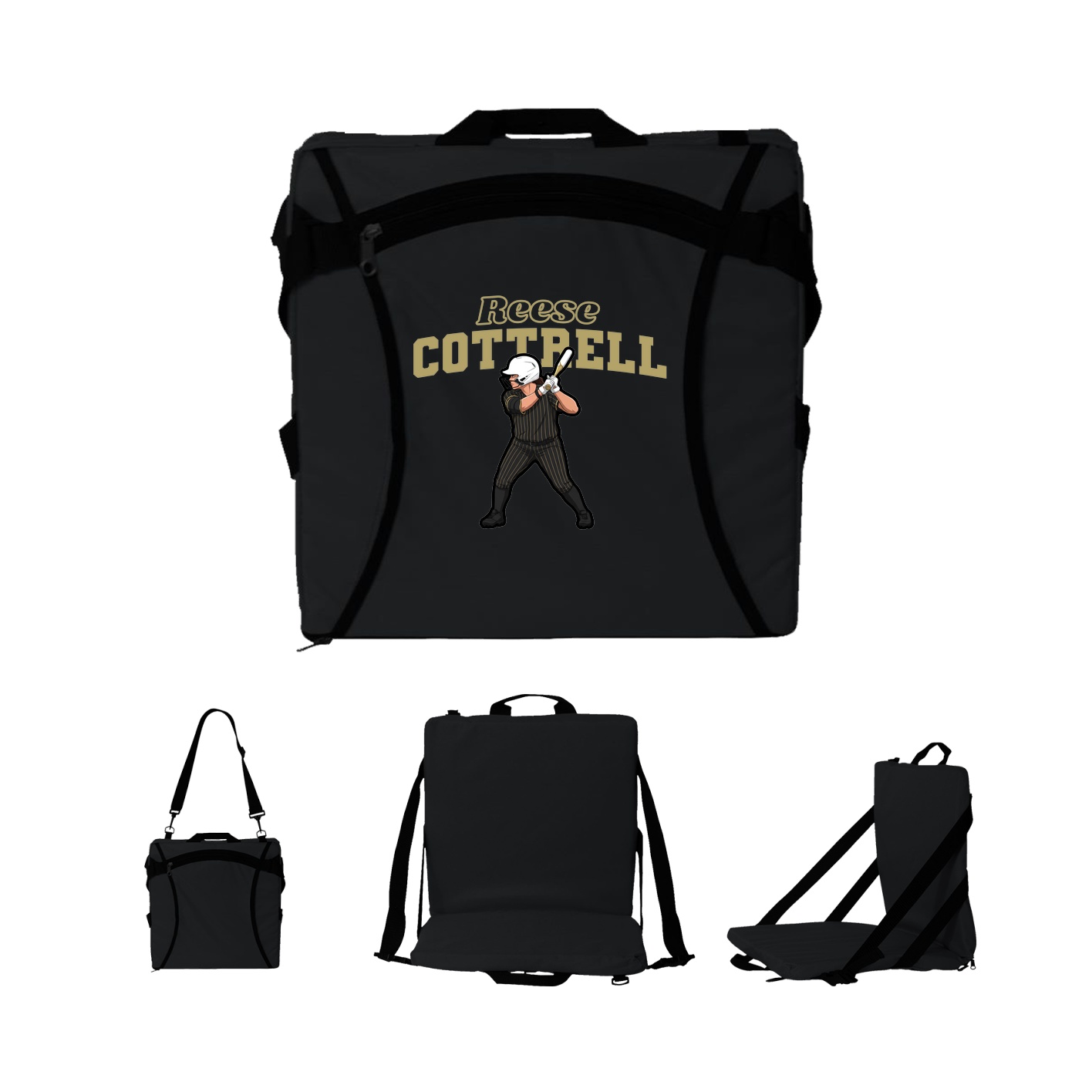 Folding Stadium Seat — Name Arch in Black