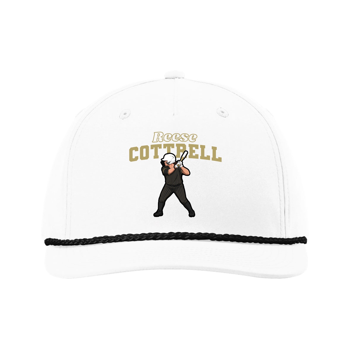 Five-Panel Classic Rope Cap — Name Arch in White