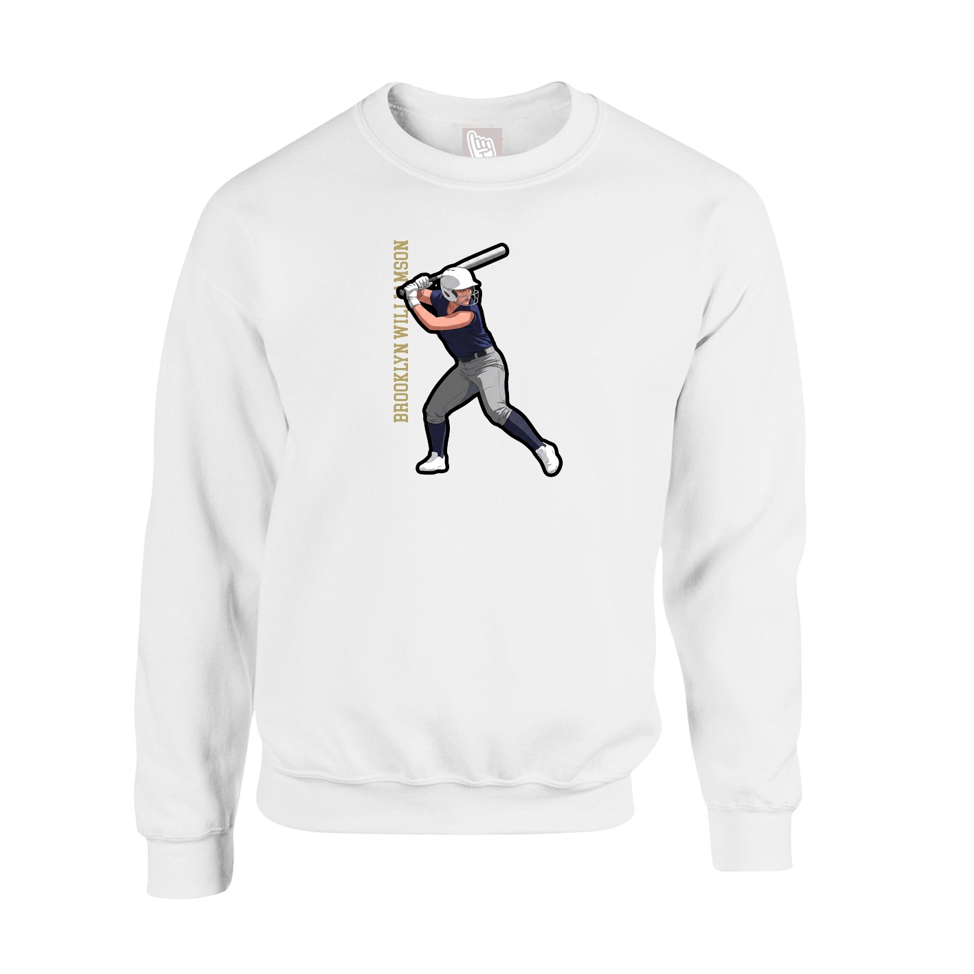 Fleece Crew — Name Vertical in White