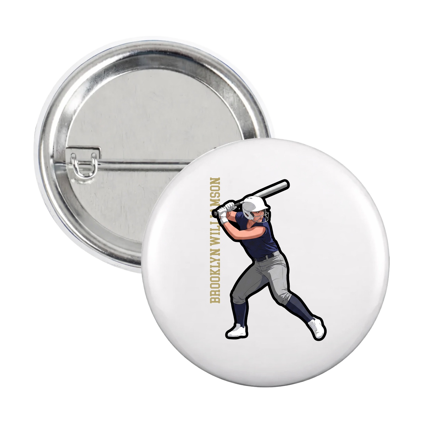 Game Day Button — Name Vertical in White