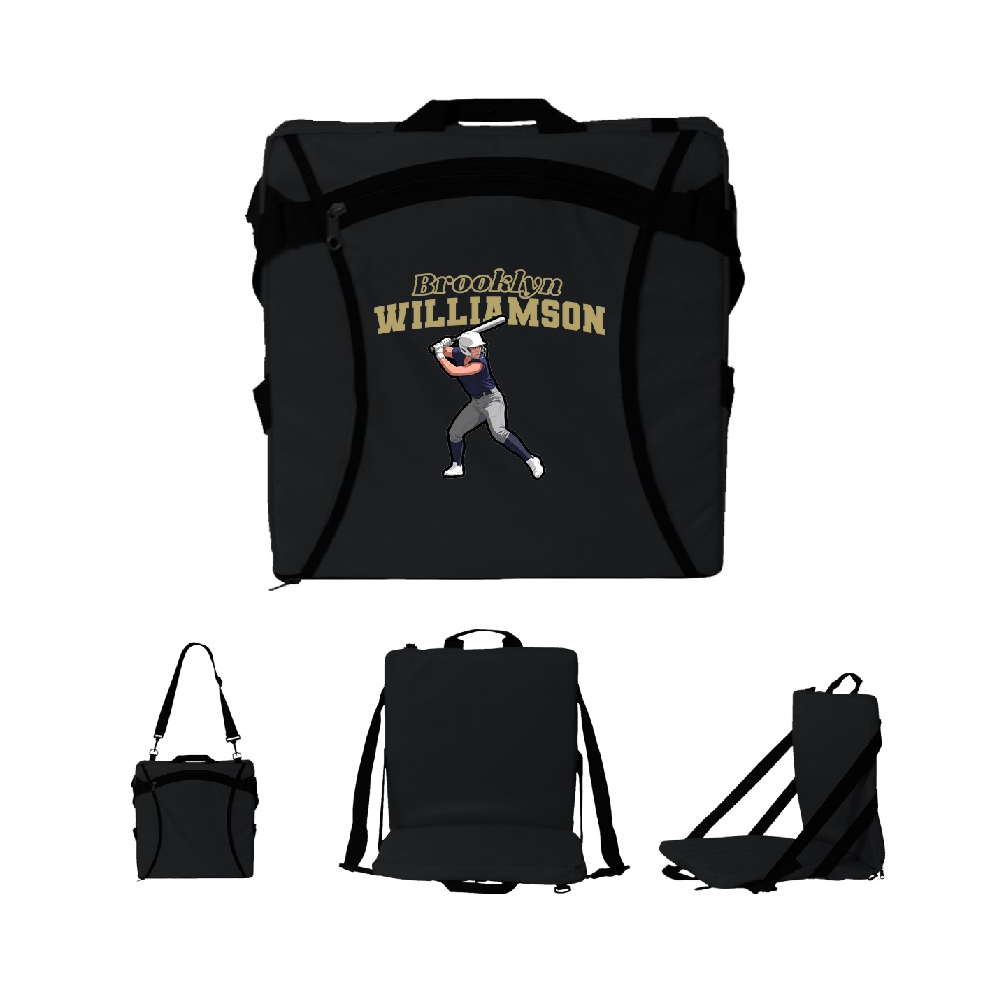 Folding Stadium Seat — Name Arch in Black