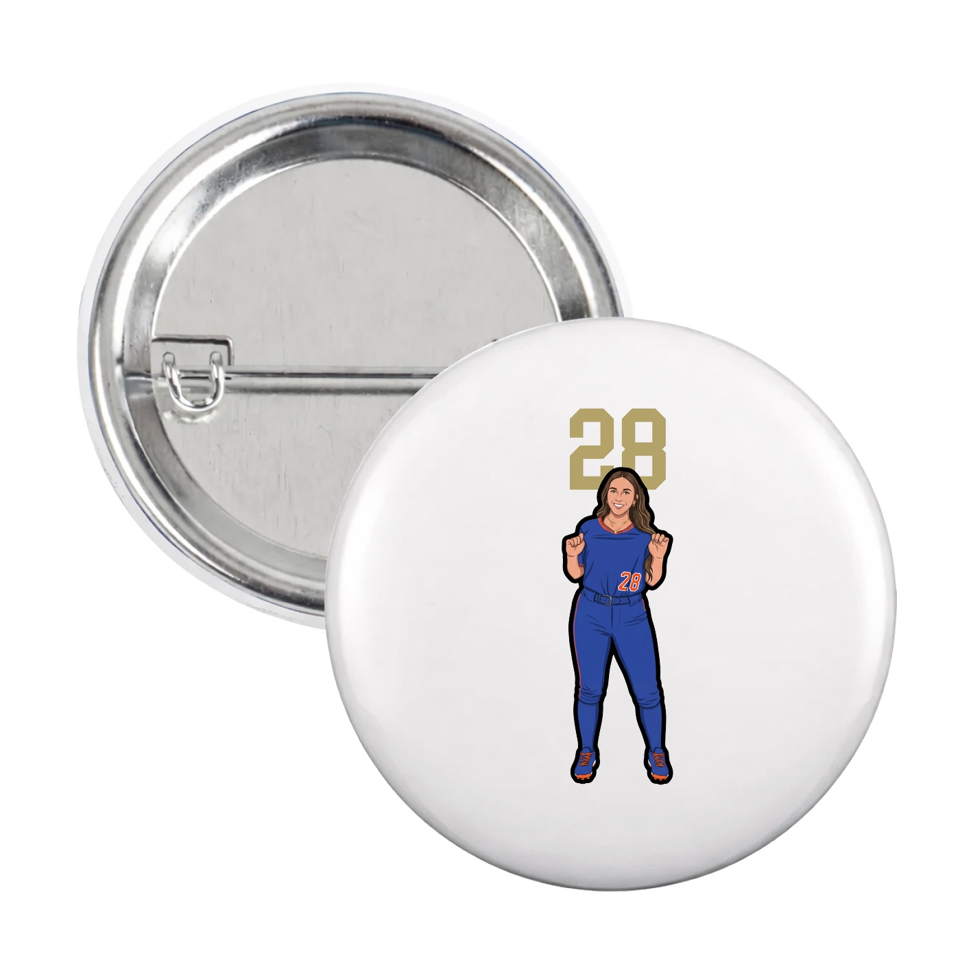 Game Day Button — Number Top in White