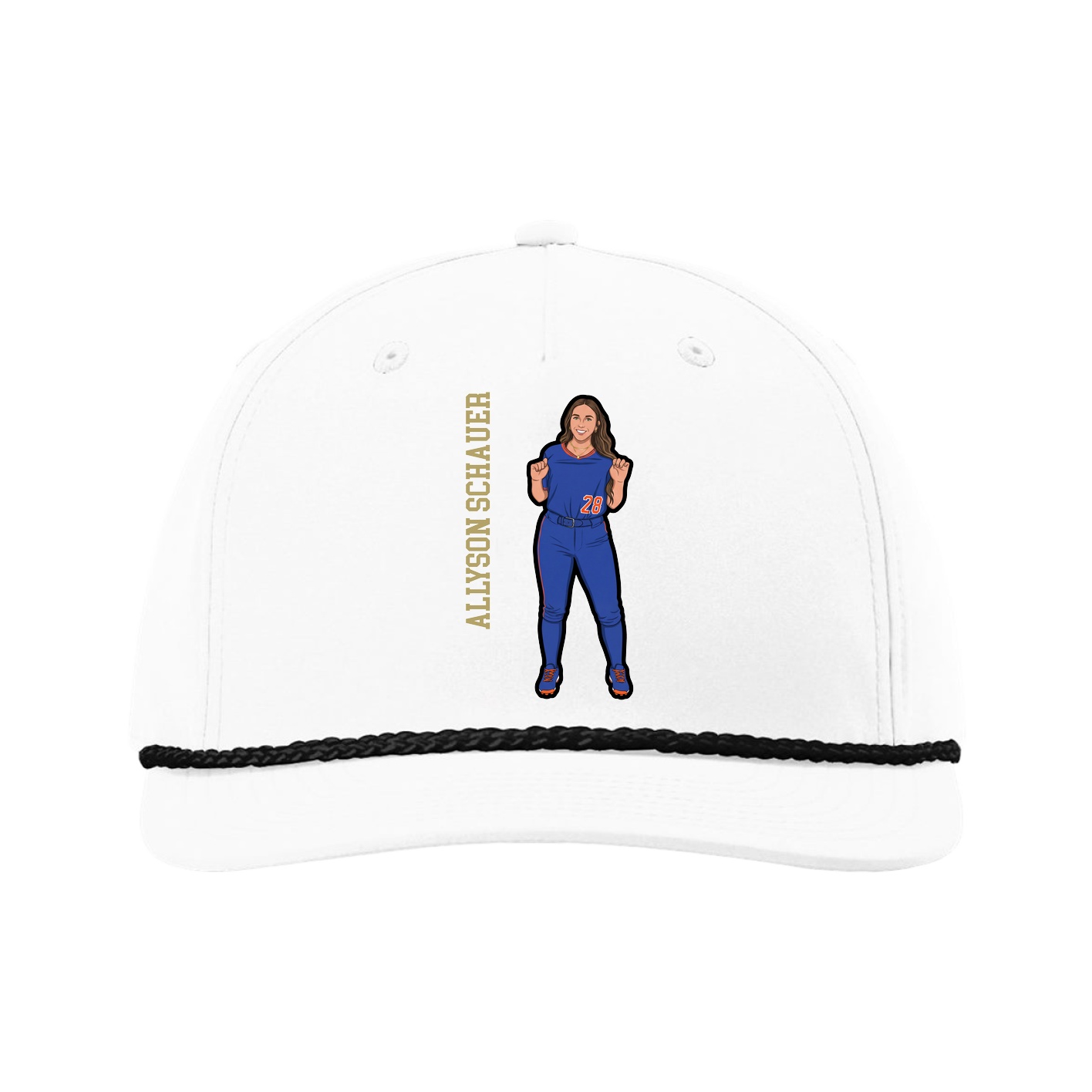 Five-Panel Classic Rope Cap — Name Vertical in White