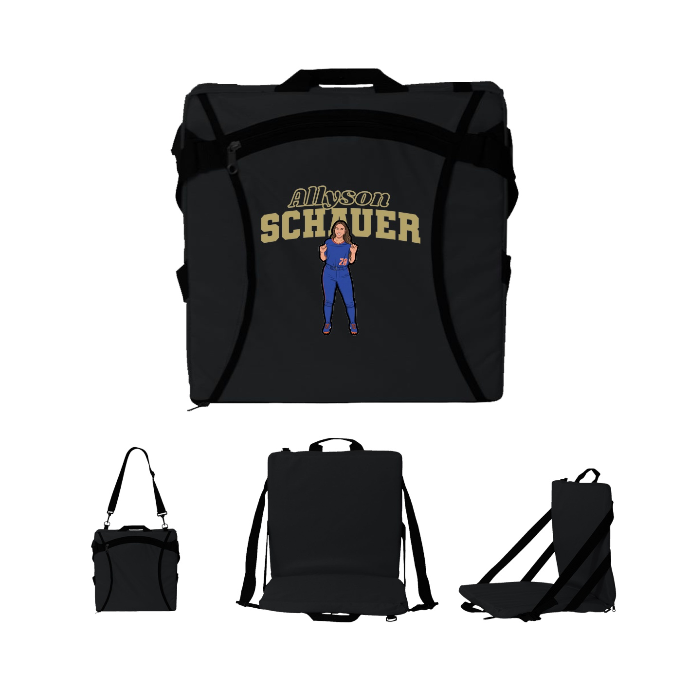 Folding Stadium Seat — Name Arch in Black