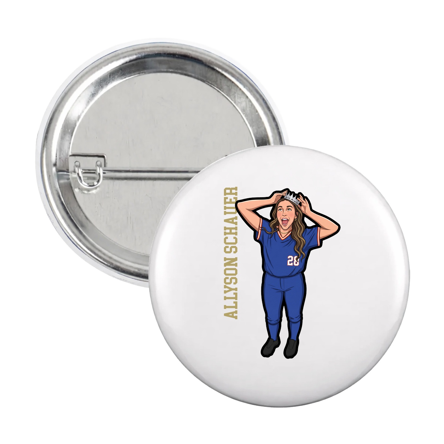 Game Day Button — Name Vertical in White