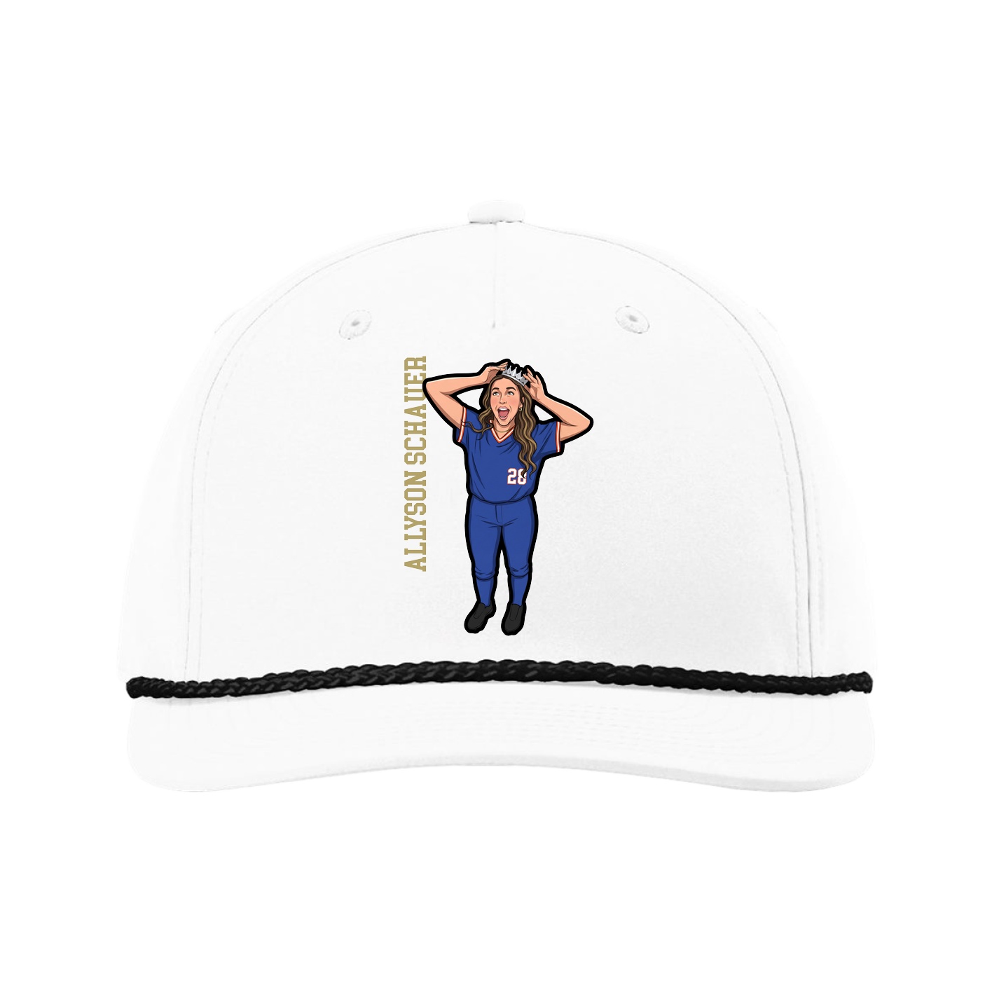 Five-Panel Classic Rope Cap — Name Vertical in White