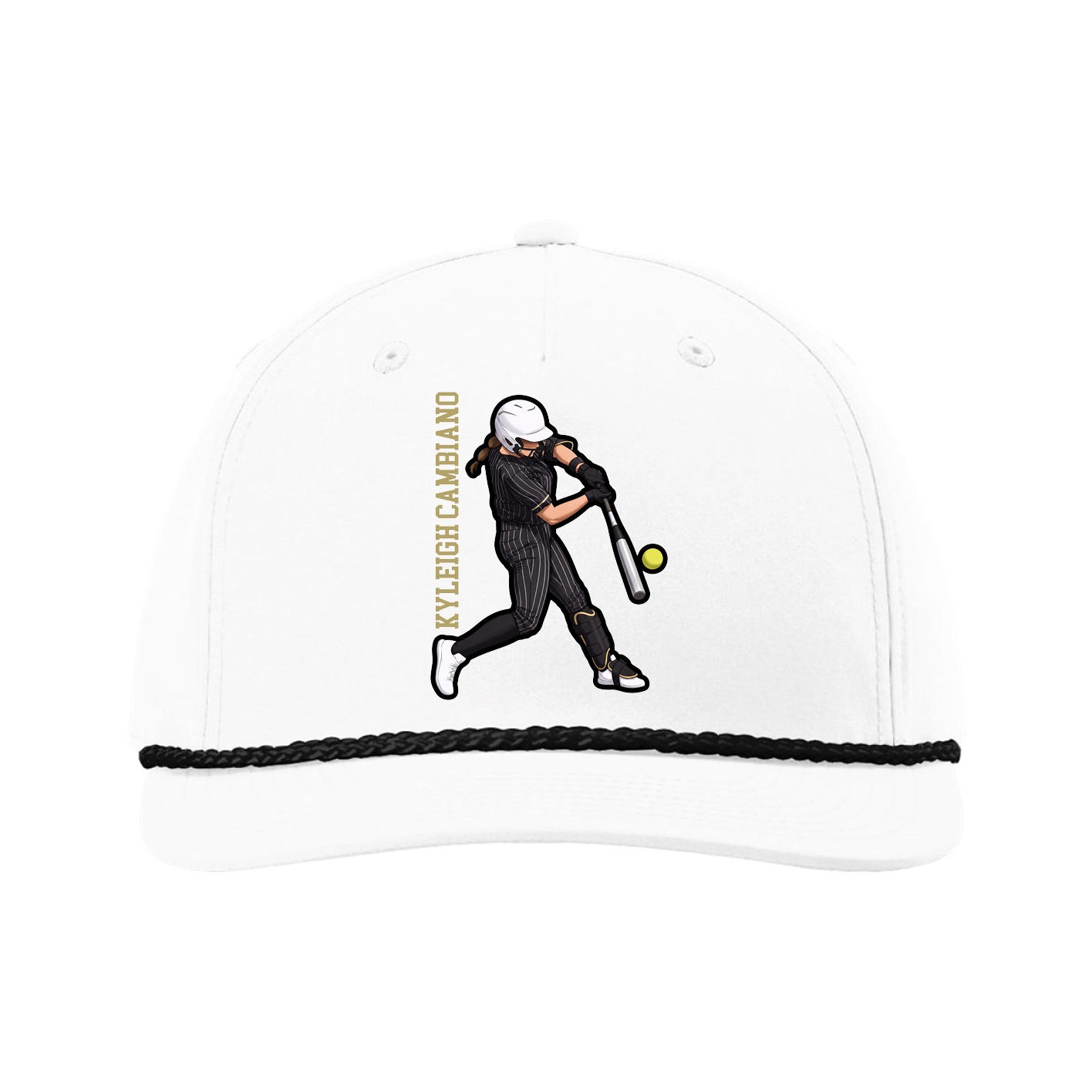 Five-Panel Classic Rope Cap — Name Vertical in White